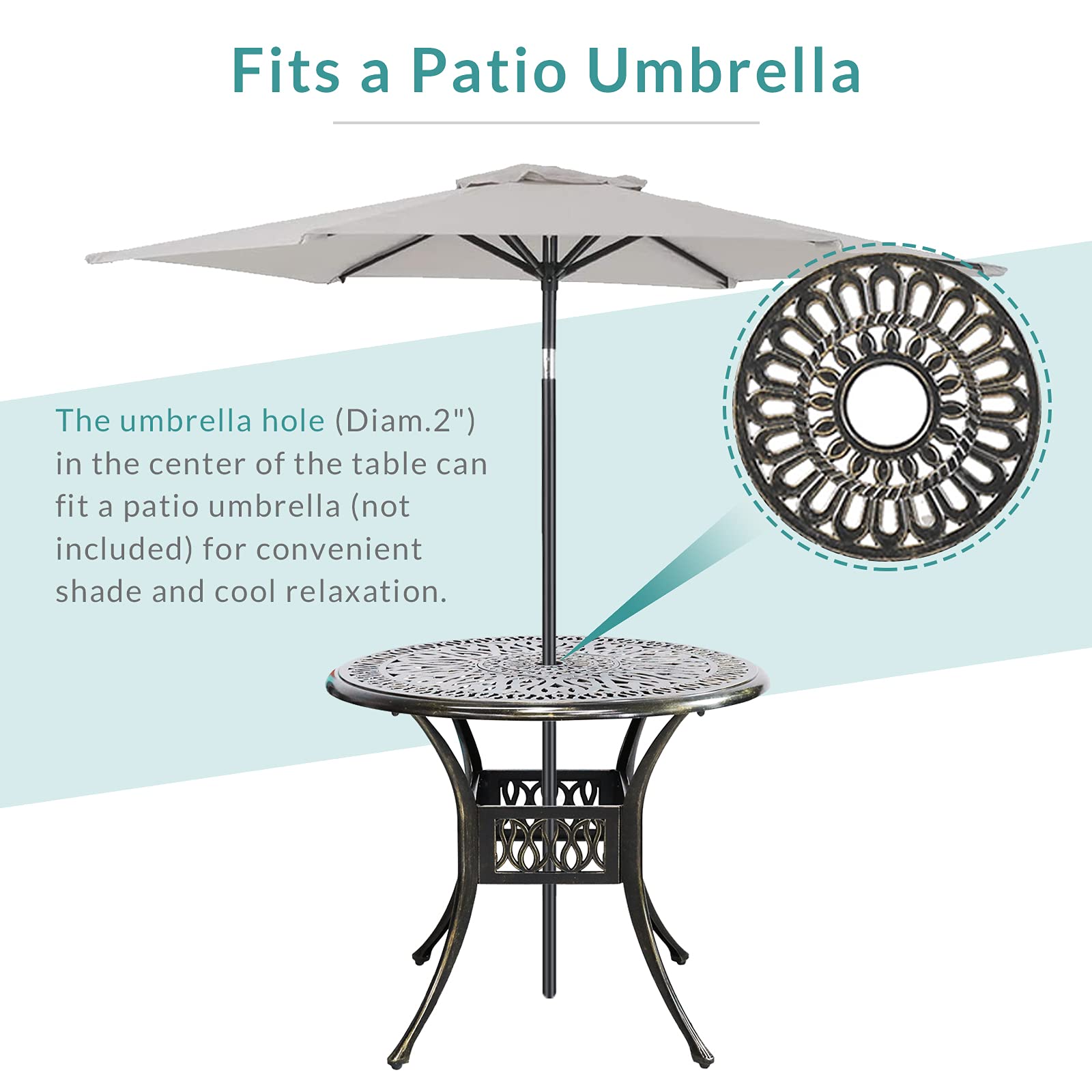 MEETWARM 3-Piece Outdoor Patio Bistro Set - All-Weather Cast Aluminum Dining Table with 2 Chairs & 35.4