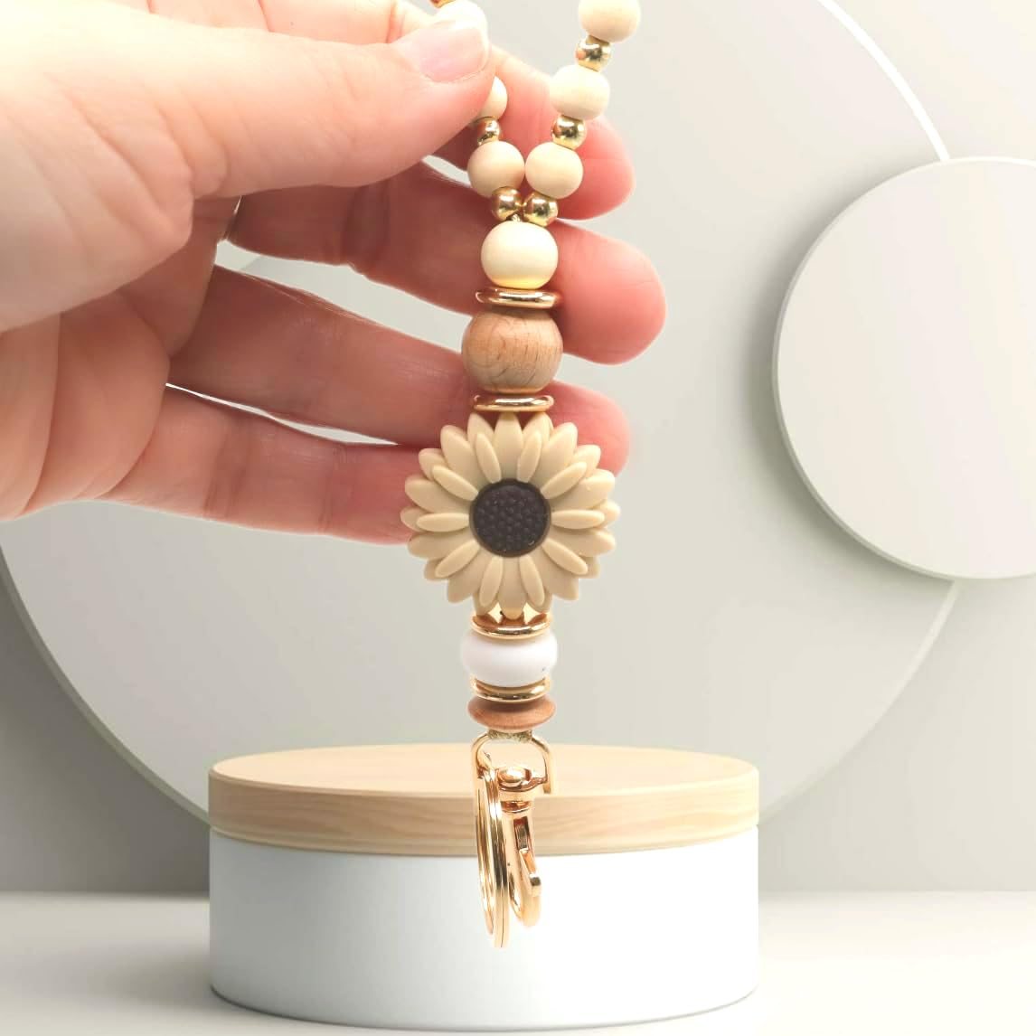 Wooden Beaded Lanyard for Teacher & Nurse ID Badges - Floral Design for Women Professionals