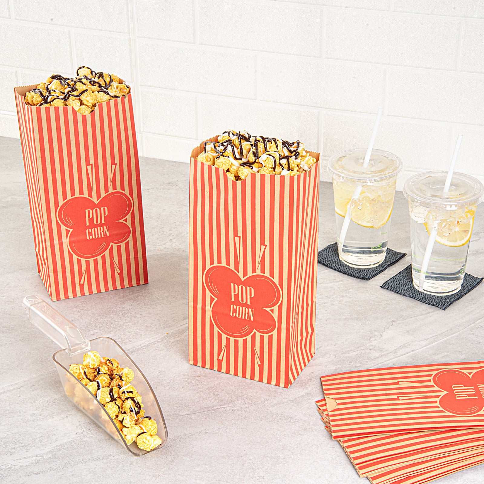 Premium 1 oz Red & Kraft Paper Popcorn Bags - 4.25