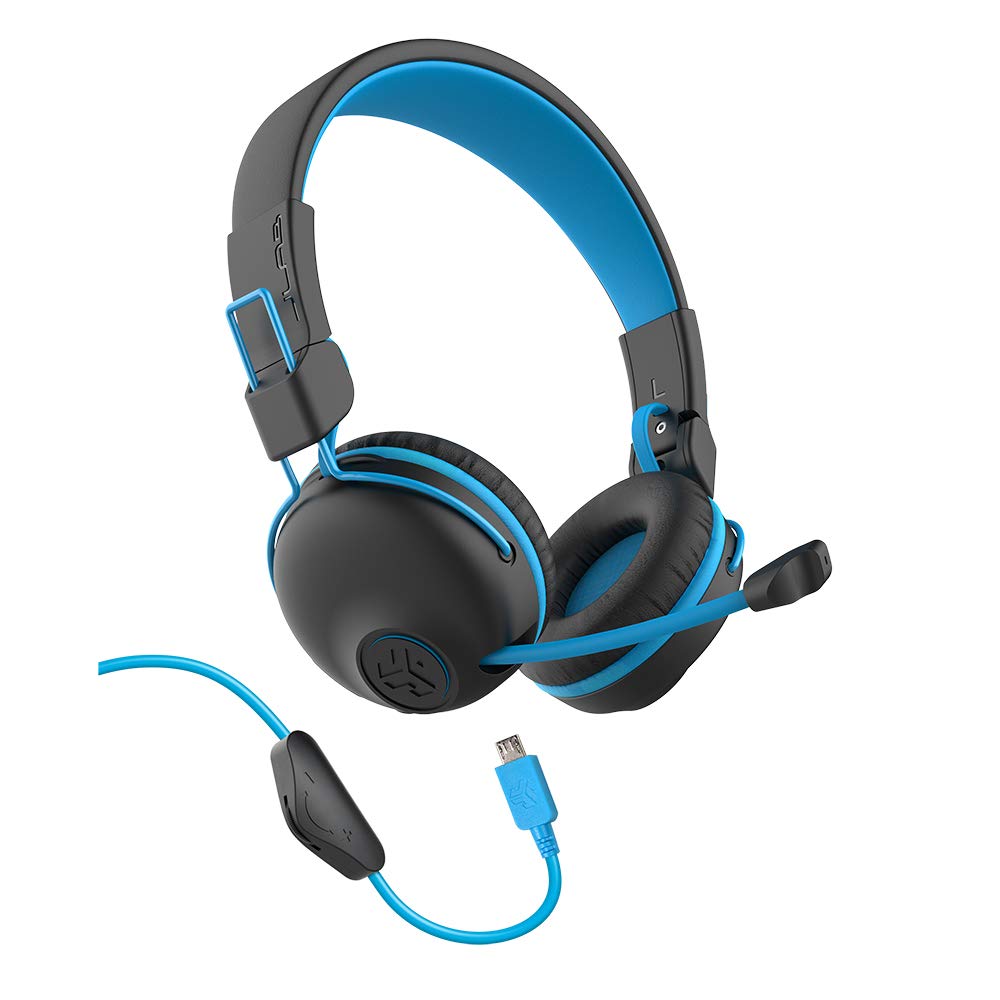 JLab JBuddies Play Wireless Kids Gaming Headset - Bluetooth 5, 22+ Hour Battery, 60ms Low Latency for Mobile Gaming, Retractable Mic, AUX Compatible with PS5/Xbox/Switch - Perfect for Online Classes & Console Gaming
