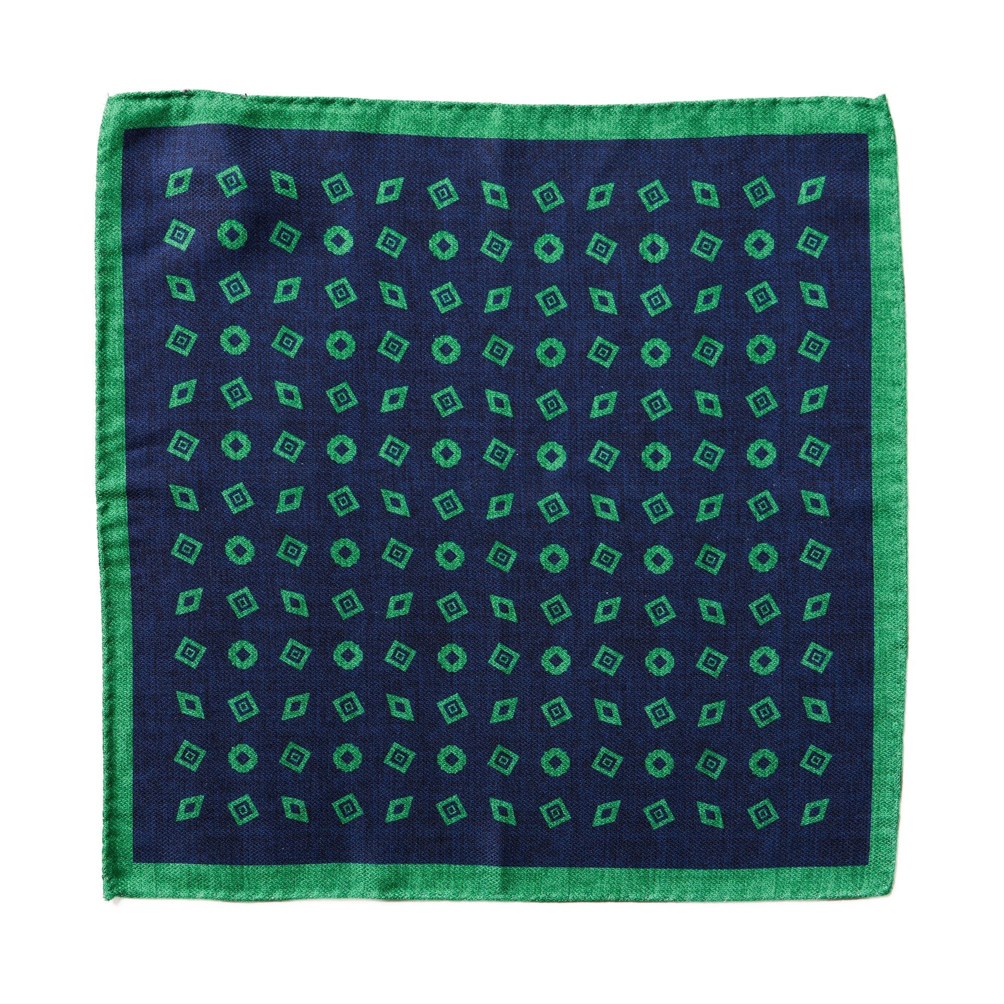 HENRY SARTORIAL X CANTINI Navy/Green Silk Pocket Square - Elegant Men's Accessory for Weddings, Business & Formal Events