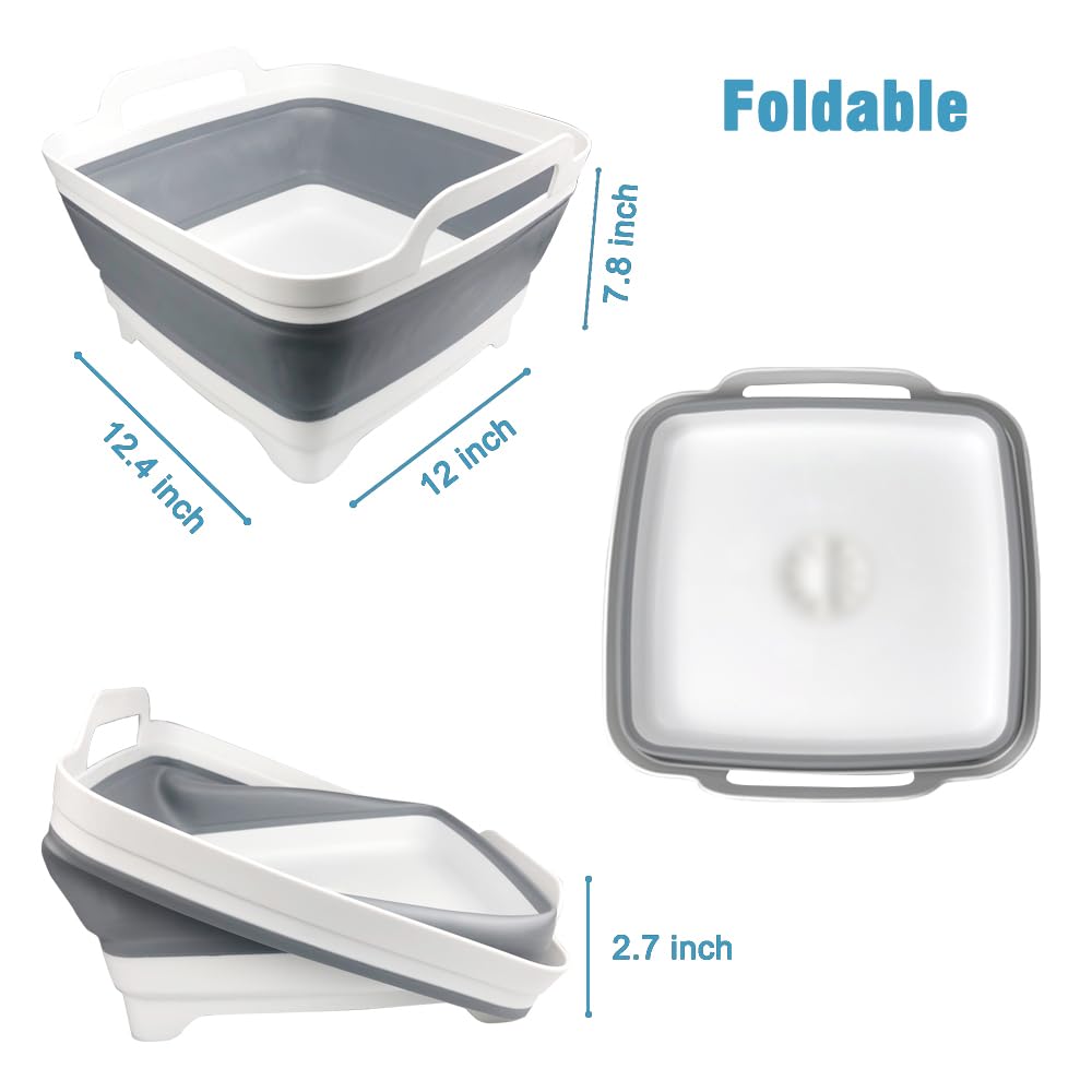 Collapsible Dish Basin with Drain Plug - 9L Large Capacity for RV, Kitchen & Camping