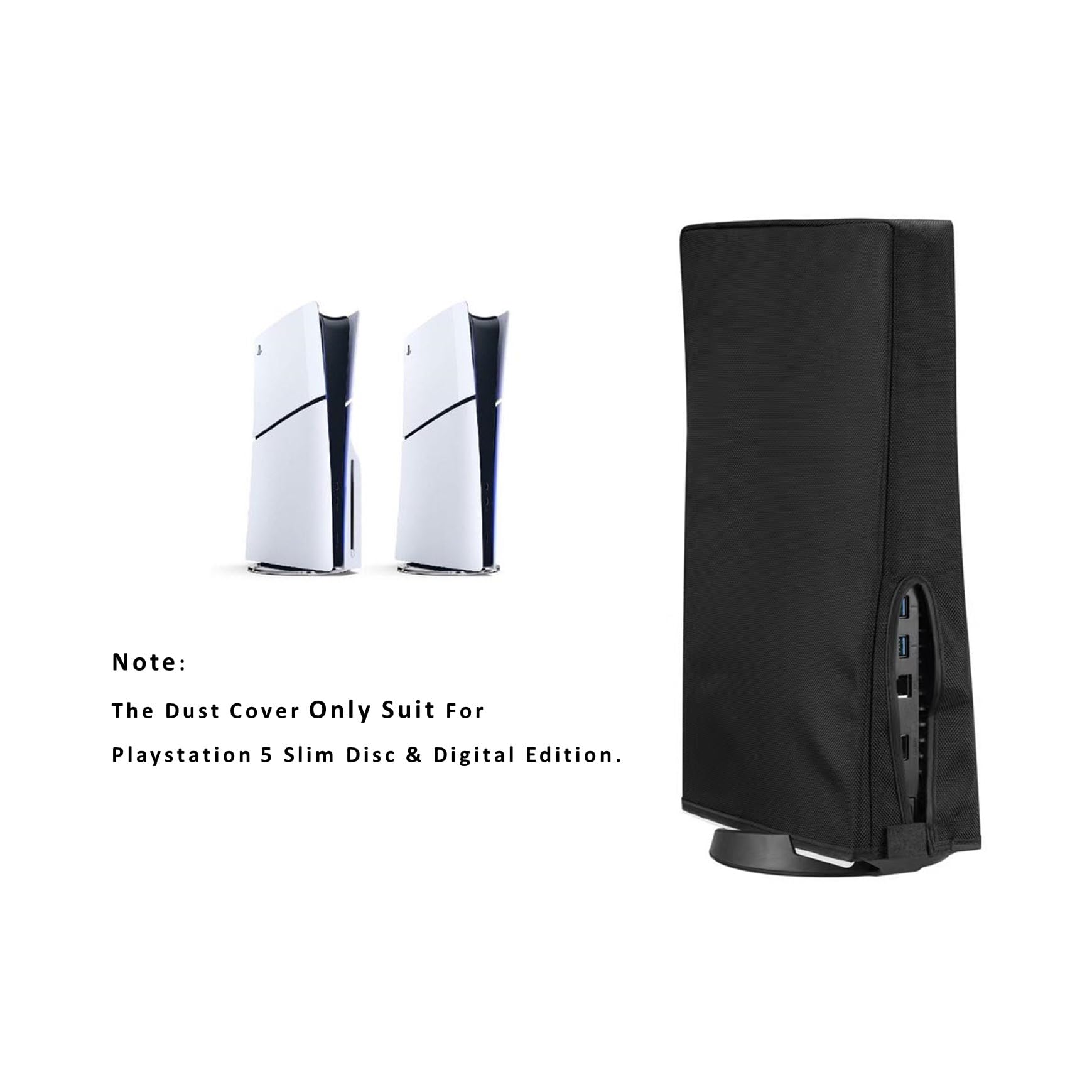 Roipin Dust Cover for PS5 Slim Digital & Disc Edition Console - Anti-Scratch, Waterproof Protective Case for PlayStation 5 Slim - Black - Perfect for Gaming Setup & Console Protection