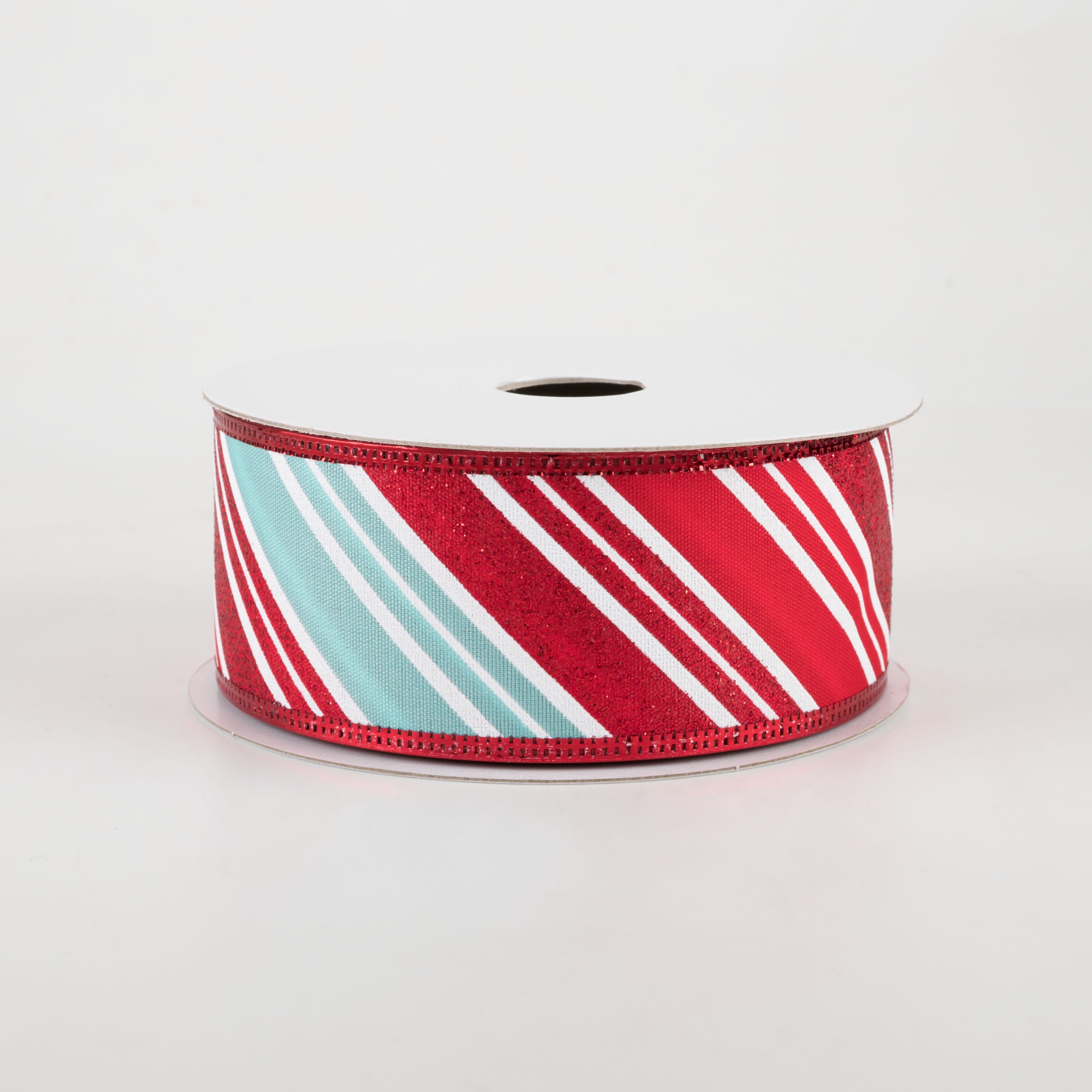 1.5 Inch Glitter Candy Cane Stripe Ribbon - Red, Aqua, White (10 Yards) for Christmas Gift Wrapping, Holiday Decorations & DIY Crafts