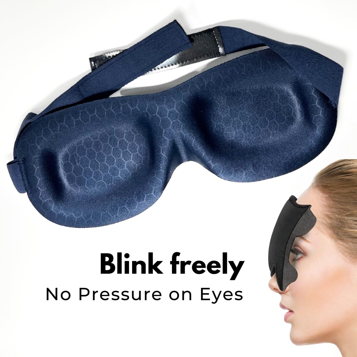 3D Contoured Sleep Mask for Side Sleepers & Travel - Soft Eye Cover with Velcro Closure for Eyelash Extensions | Light Blocking, Concave Molded Design | Perfect for Airplane, Nap & Night Sleep (Blue)