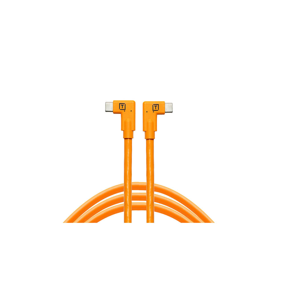 TetherPro 4.6m (15ft) Right Angle Dual USB-C Charging Cable - High Visibility Orange - Fast Charging & Data Sync for iPhone 15, MacBook, iPad, Samsung Galaxy - Perfect for Home, Office & Travel Use