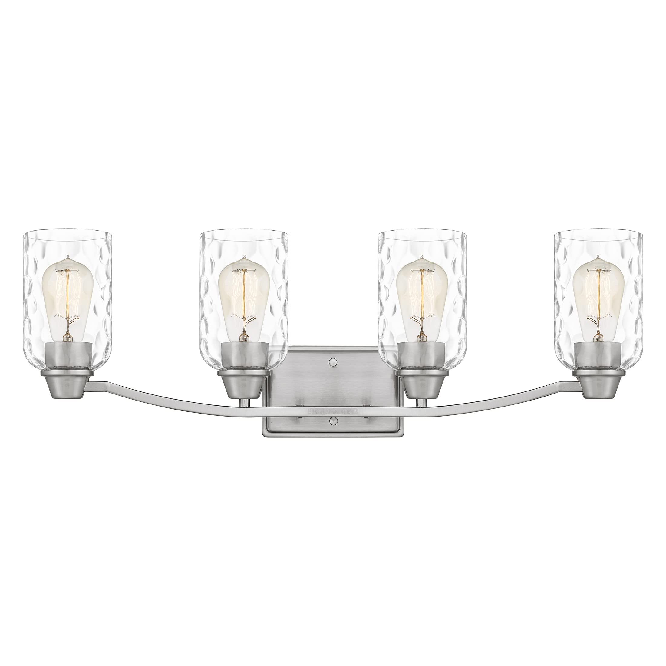Quoizel Acacia 4-Light Brushed Nickel Bathroom Vanity Light with Dappled Clear Water Glass - Dimmable Modern Wall Fixture for Bathroom, Bedroom & Dressing Room - Durable Resin Construction Vanity Lighting Accessories