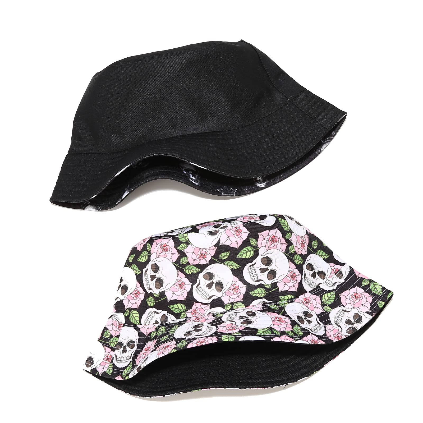 Skull Print Bucket Hat - Funny Halloween & Fishing Cap - Reversible Packable Sun Hat for Women & Men - Perfect for Halloween Costumes, Beach Trips & Outdoor Activities