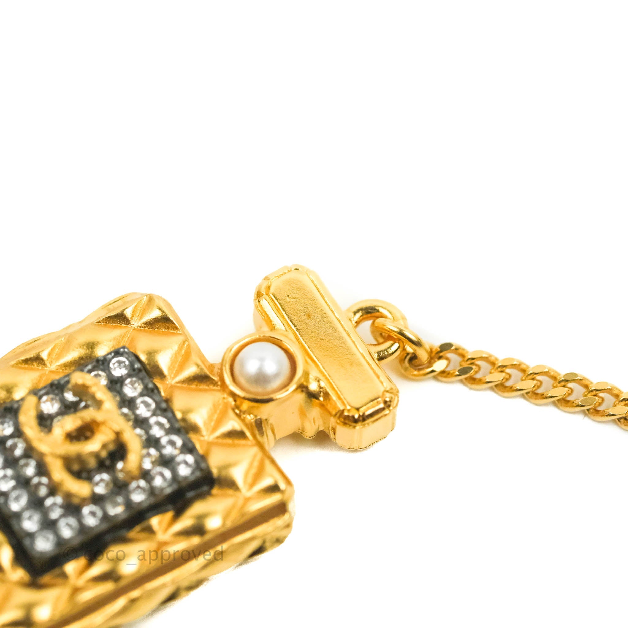 Chanel Rhinestone Pearl Drop Earrings - Gold Tone Luxury Jewelry for Women | Perfect for Parties, Weddings & Special Occasions