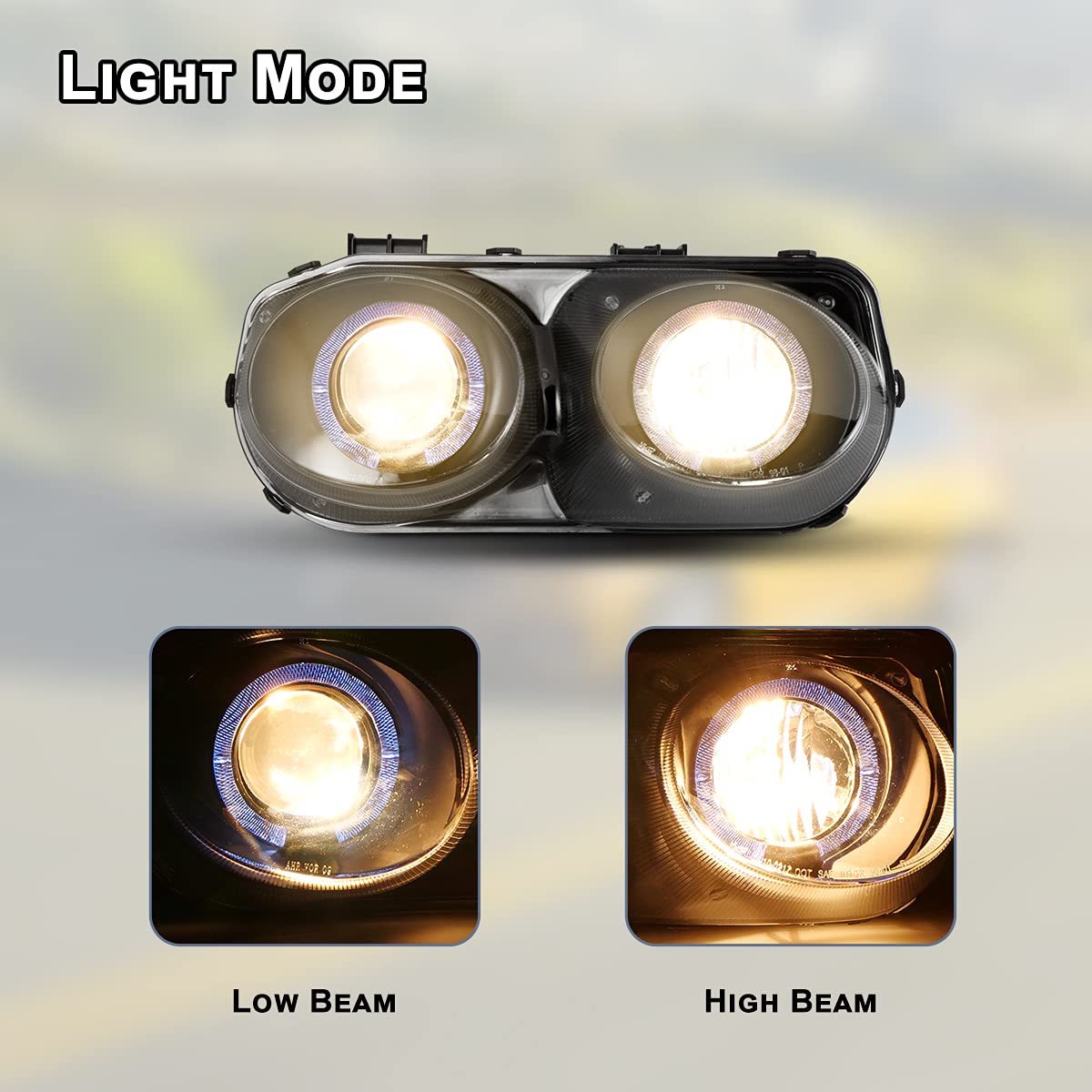 ROXX Halo Projector Headlights for 1998-2001 Acura Integra - Dual Beam LED Headlight Assembly with Clear Lens (Black+Clear) - Driver & Passenger Side - Perfect for Night Driving & Car Upgrades