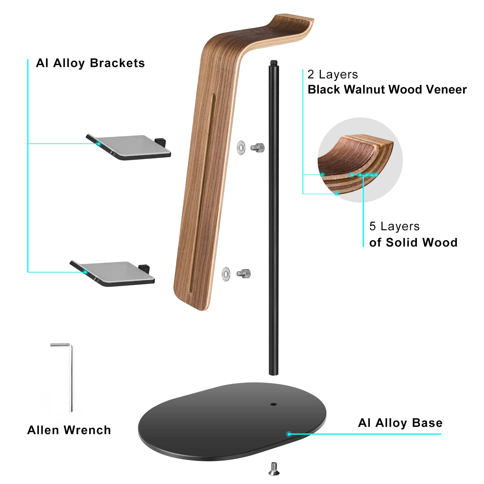 Premium Aluminum & Wood Gaming Controller & Headset Stand Holder - Universal Desk Organizer for PS5, PS4, Xbox One, Nintendo Switch - Perfect for Gaming Setup & Office Organization