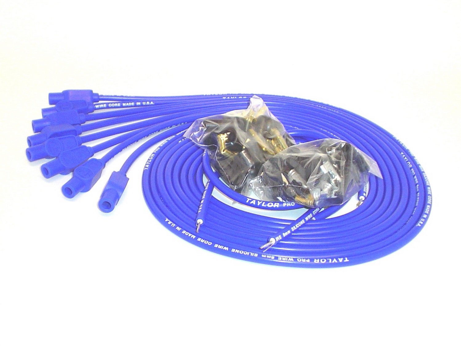 Taylor Cable 70654 8mm Pro Wire Blue Spark Plug Wire Set - High Performance Ignition Wires for Ford, Chevy, Dodge - Perfect for Engine Upgrades & Auto Repair