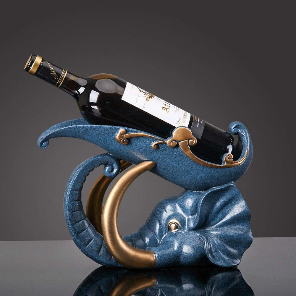 HOMERACK Elephant Head Wine Rack - Countertop Wine Bottle Holder, Resin European Style Freestanding Wine Shelf for Home Bar, Kitchen, Dining Room Decor (Blue) - Perfect for Wine Storage & Gift Giving