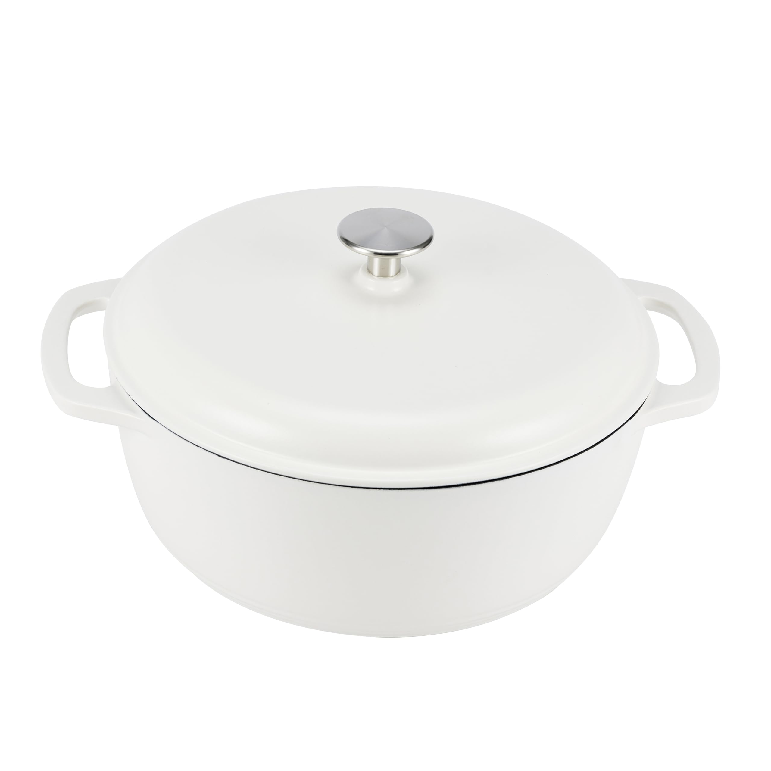 Amazon Basics Enameled Cast Iron Dutch Oven with Lid - 6 Quart Round Heavy-Duty Pot with Dual Handles, Matte White - Perfect for Braising, Stewing, Baking & Slow Cooking Soups