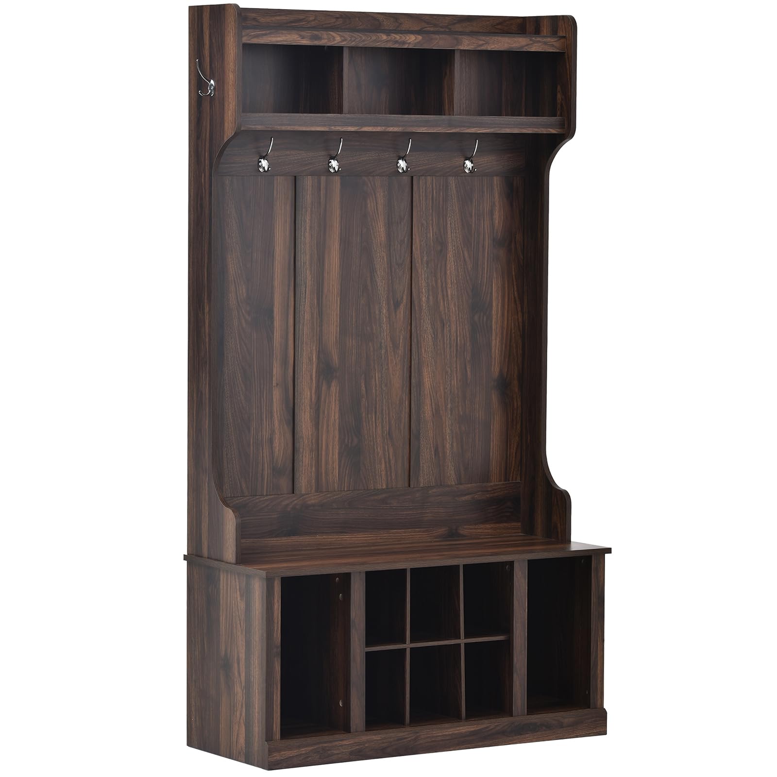 Hall Tree with Storage Bench & Coat Rack - 6 Hooks & Adjustable Shelf, Entryway Shoe Organizer for Hallway, Foyer, Porch - Perfect for Small Spaces & Home Organization (Brown)