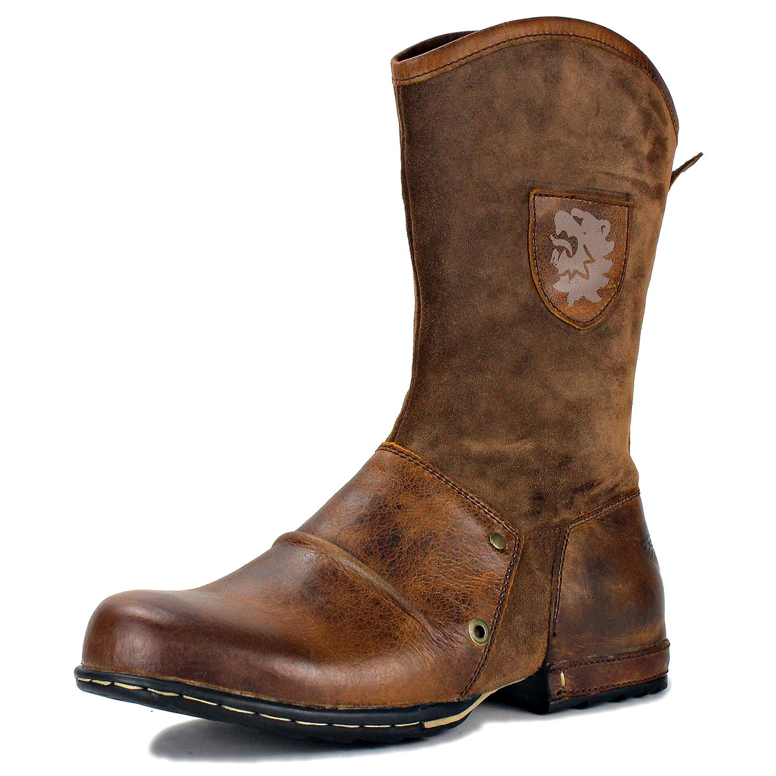 OSSTONE Men's Fashion Leather Moto Boots - Western Zipper-Up Chukka Boots Casual Shoes OS-5008-1-H1 Brown | Perfect for Motorcycle Riding, Cowboy Style & Everyday Wear
