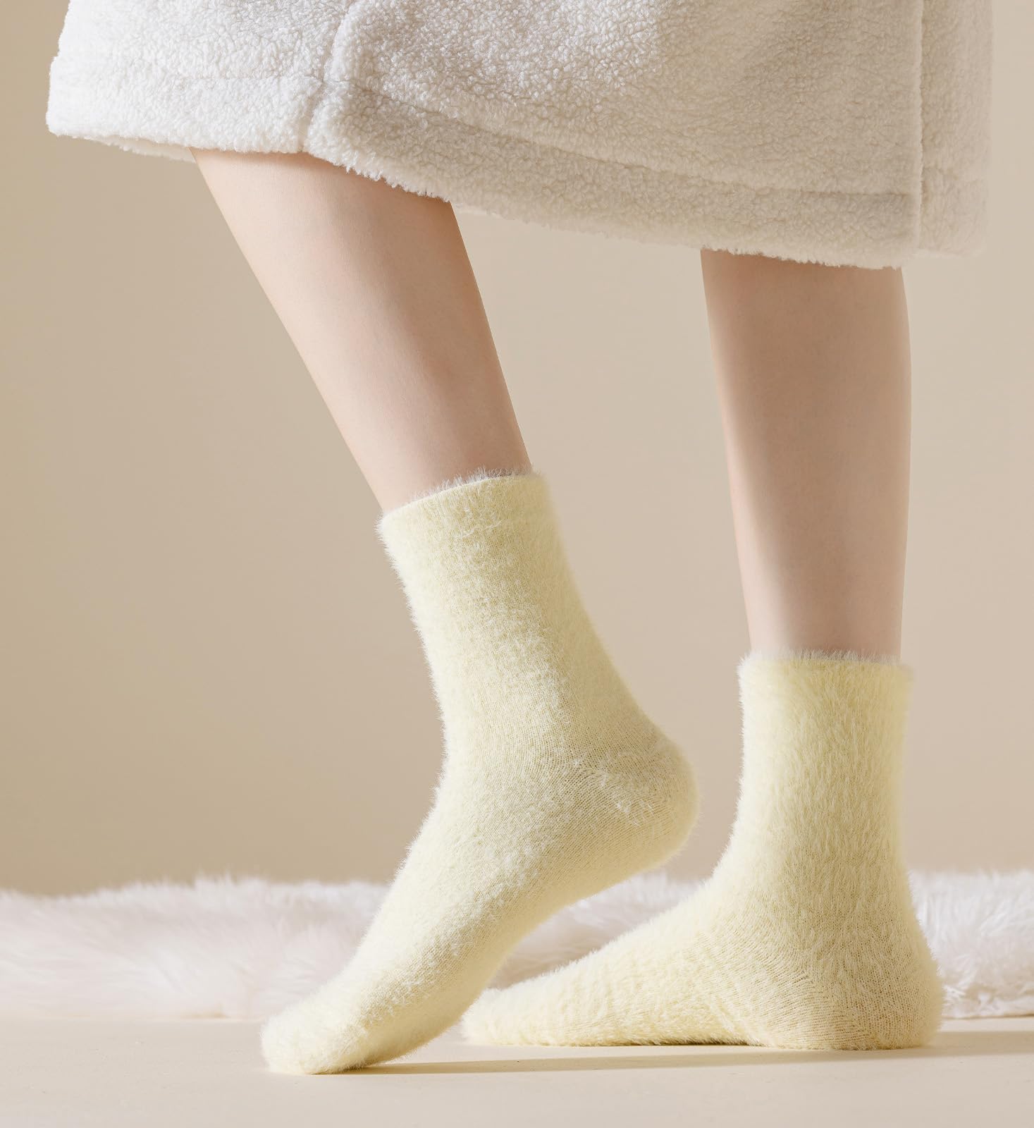 KANAV Women's Comfy Fuzzy Thermal Socks - 4 Pairs of Fluffy Warm Winter Crew Socks for Home, Office & Travel - Cozy Thick Knit Slipper Socks for Relaxing & Lounging