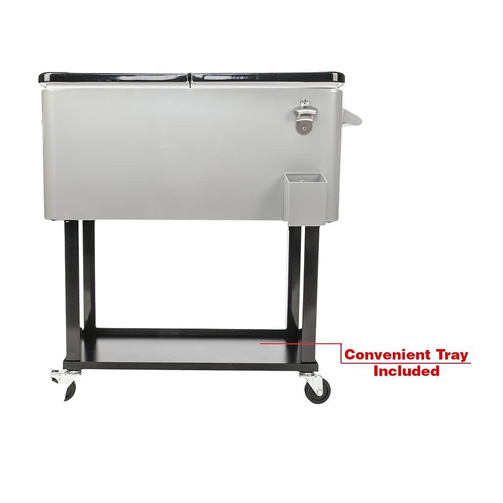 80 Quart Rolling Patio Cooler with Wheels, Shelf & Bottle Opener - Portable Iron Ice Chest for Outdoor Parties, Camping & Beach Adventures