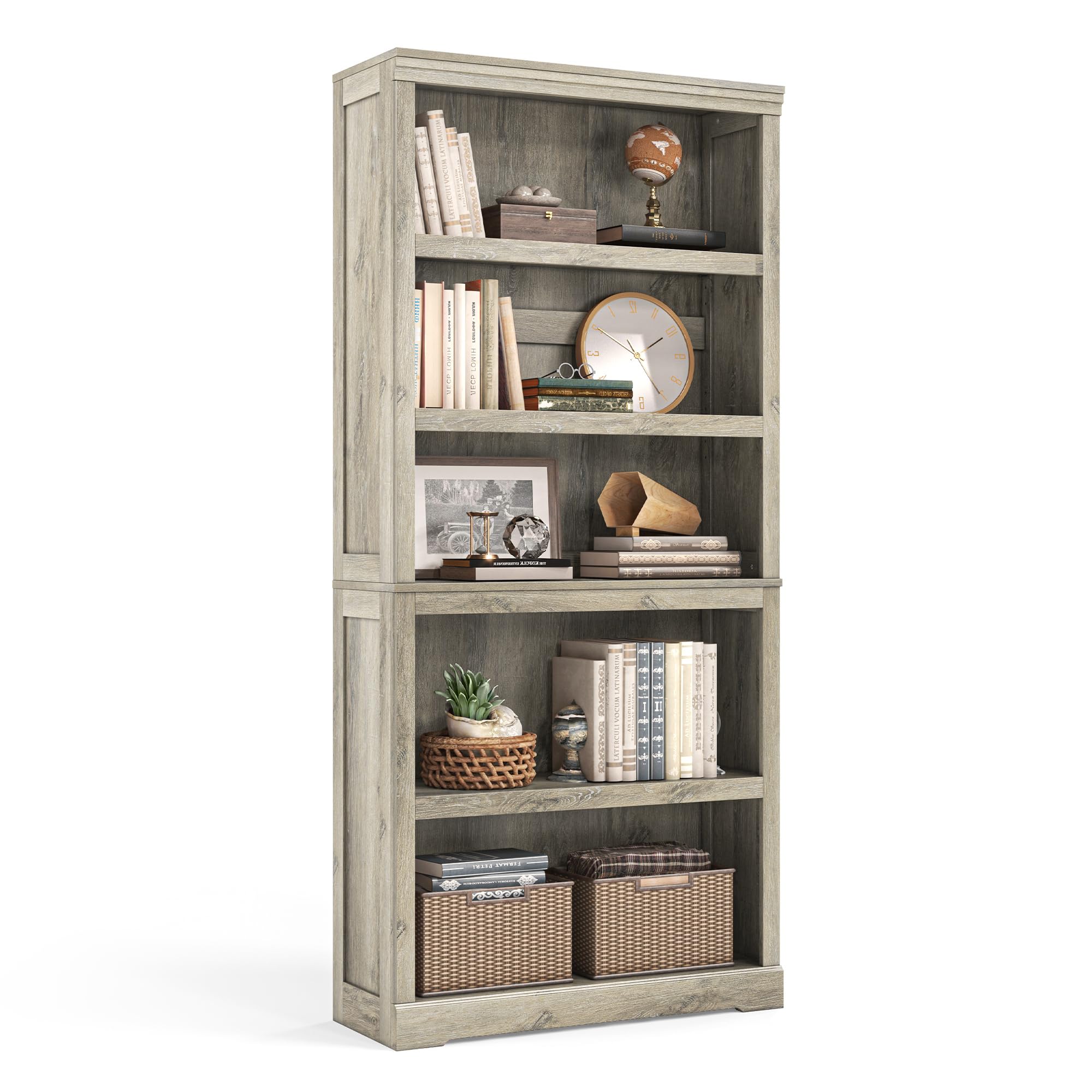 LINSY HOME 5-Shelf Tall Bookcase - 68 Inch Floor Standing Bookshelf with Storage for Home Office, Living Room & Bedroom - Light Brown Wooden Display Shelf for Books, Decor & Organizing Spaces