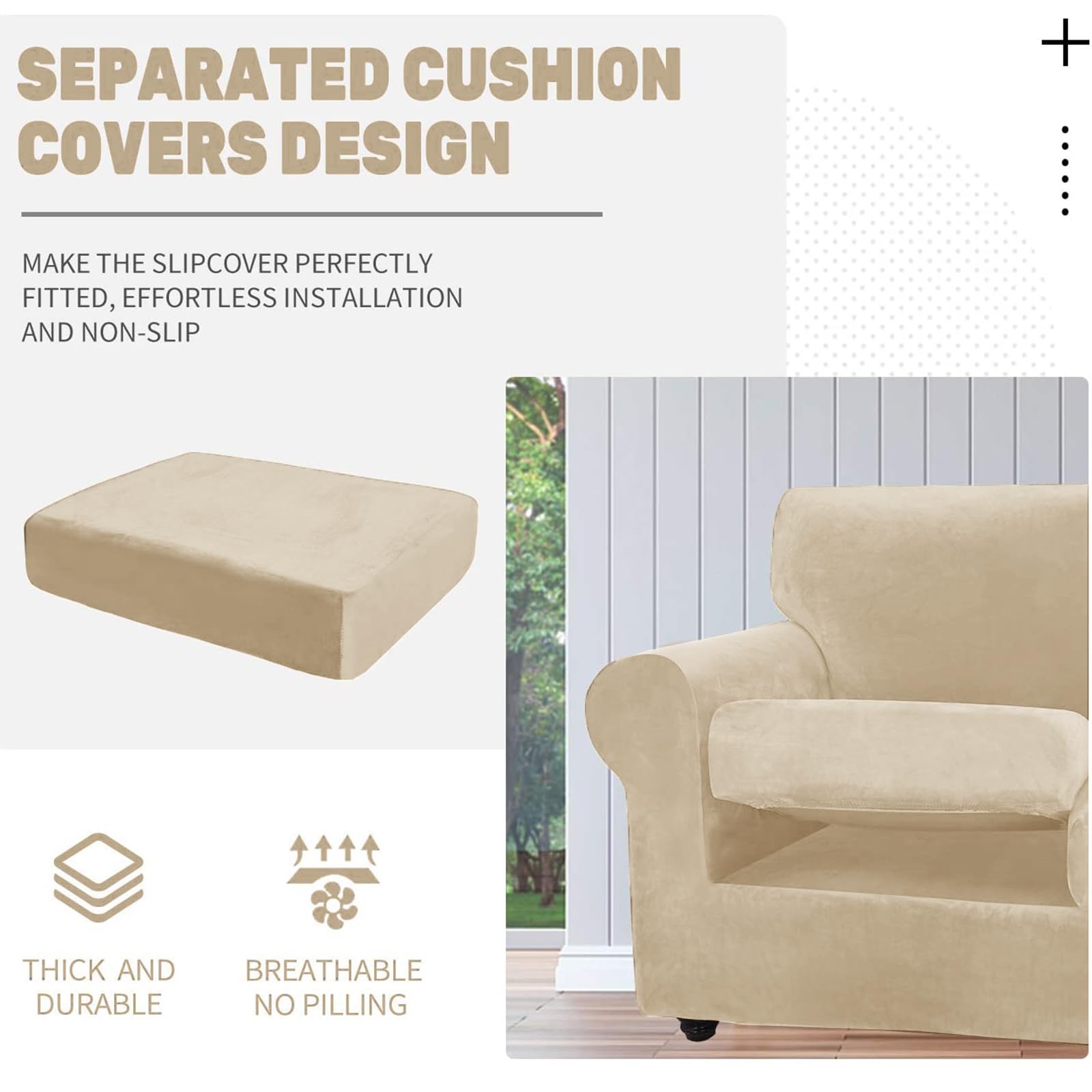 Velvet Plush 2-Piece Stretch Armchair Slipcovers - Super Soft Anti-Slip Elastic Bottom Furniture Protector for Living Room, Pets & Dogs (Camel) | Perfect for Home Decor, Sofa Protection & Pet-Friendly Spaces