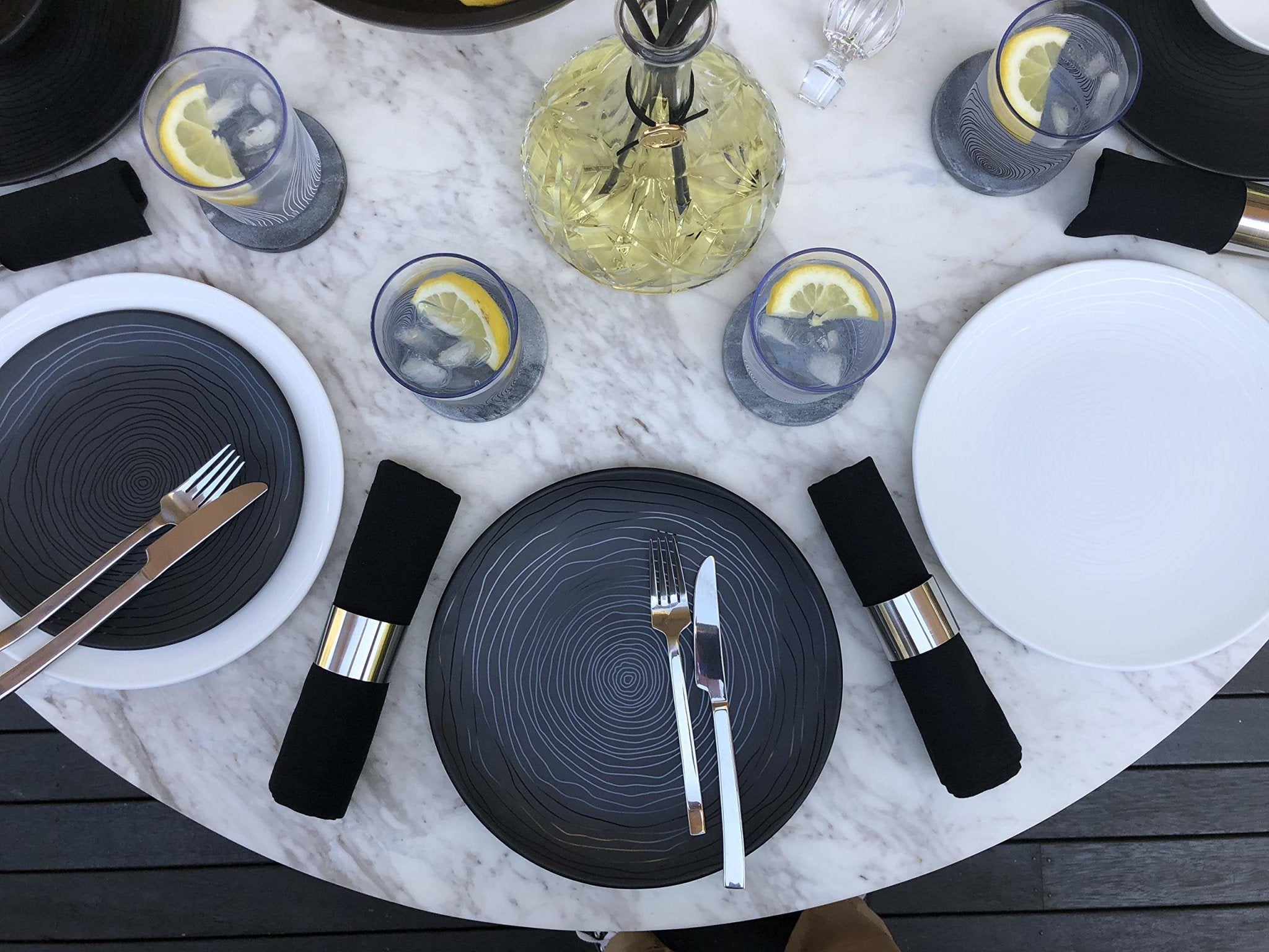 12-Piece Organic Black Melamine Plate & Bowl Set - Durable Dinnerware for Outdoor Picnics, Camping & Everyday Use