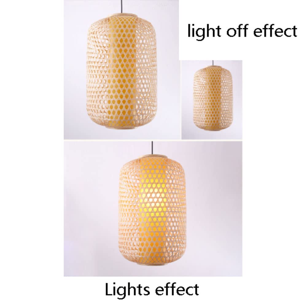 Handmade Wicker Pendant Light - Modern Natural Wooden Hanging Lamp with Bamboo Woven Shade, E27 Socket for Kitchen Island, Dining Room & Living Room Decor | Boho Chic Ceiling Lighting for Home & Cafe
