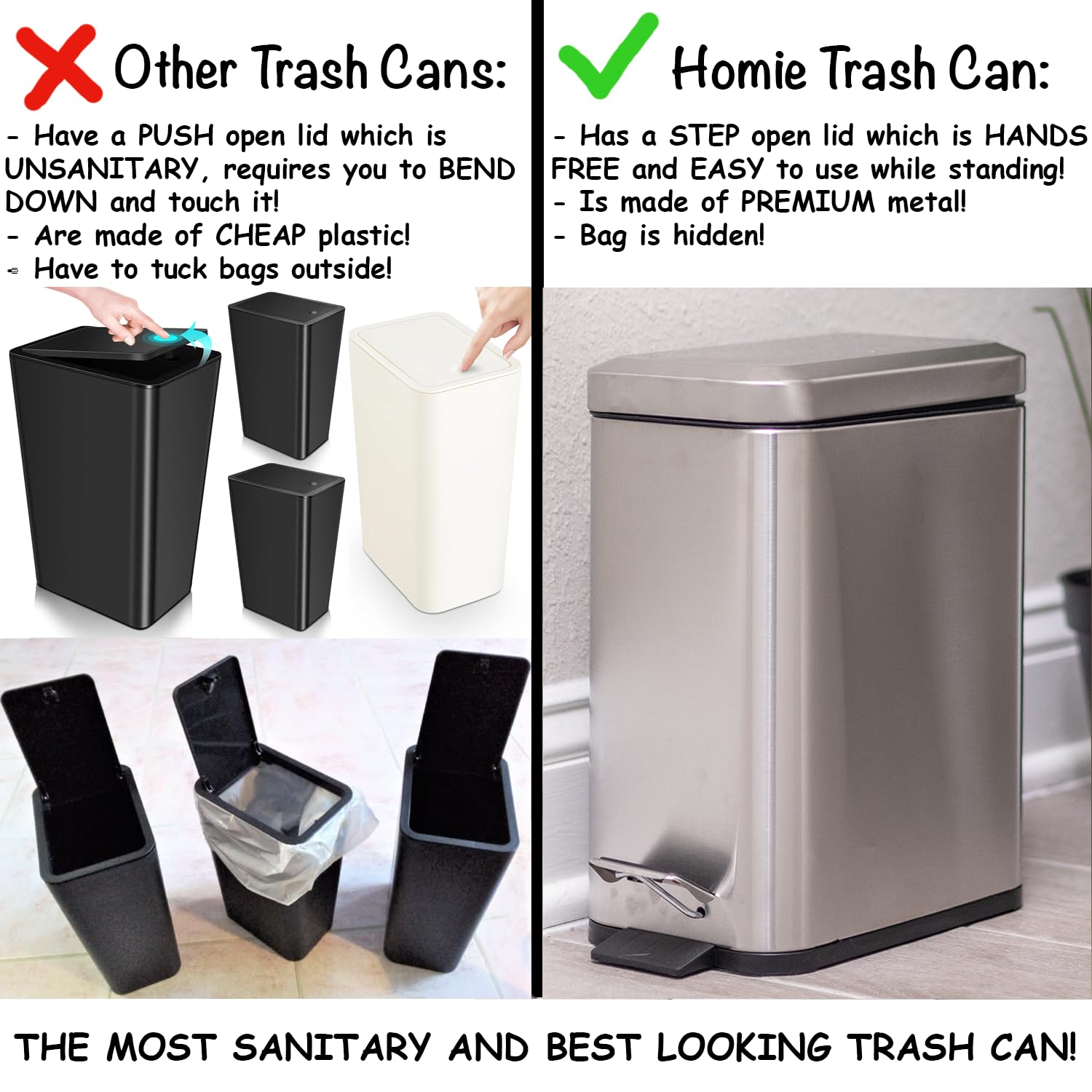Slim 1.6 Gallon Soft Close Trash Can with Anti-Slip Liner & Lid - Mini Garbage Bin for Bathroom, Kitchen, Bedroom, Office | Space-Saving Waste Basket for Small Spaces & Home Decor