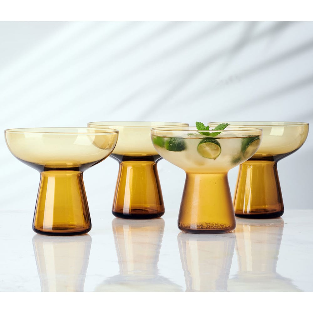 Phoebe Amber Set of 4 Margarita Cocktail Glasses - Elegant Stemmed Glassware for Tequila, Mojito & Frozen Drinks - Perfect for Parties, Weddings & Home Bars