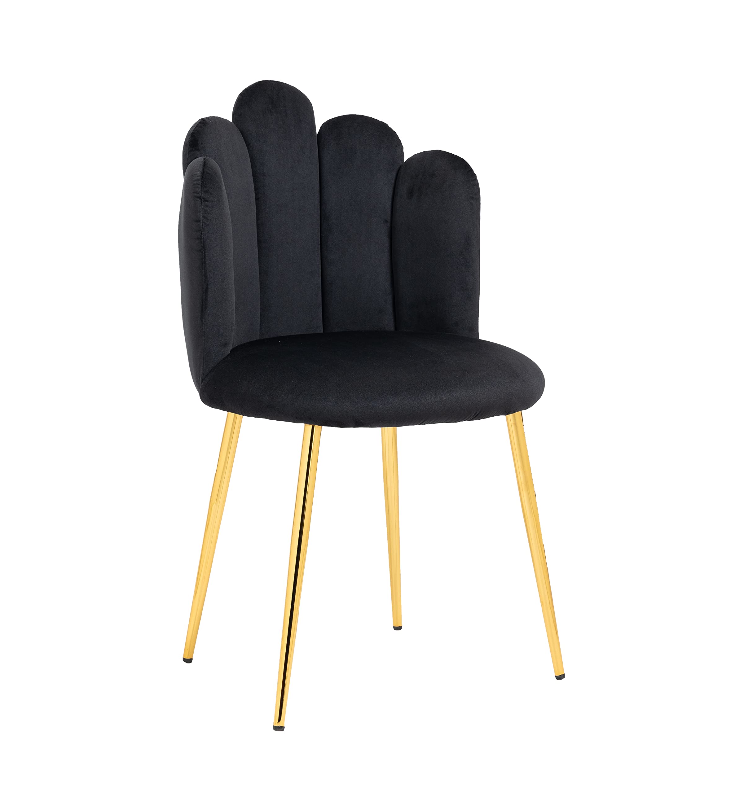 Modern Velvet Upholstered Vanity Chair with Golden Metal Legs & Finger Shape Back - Comfy Armchair for Bedroom, Dining, Makeup Desk - Perfect for Women, Kids & Girls (Black) - Ideal for Home Decor, Dressing Room & Beauty Stations