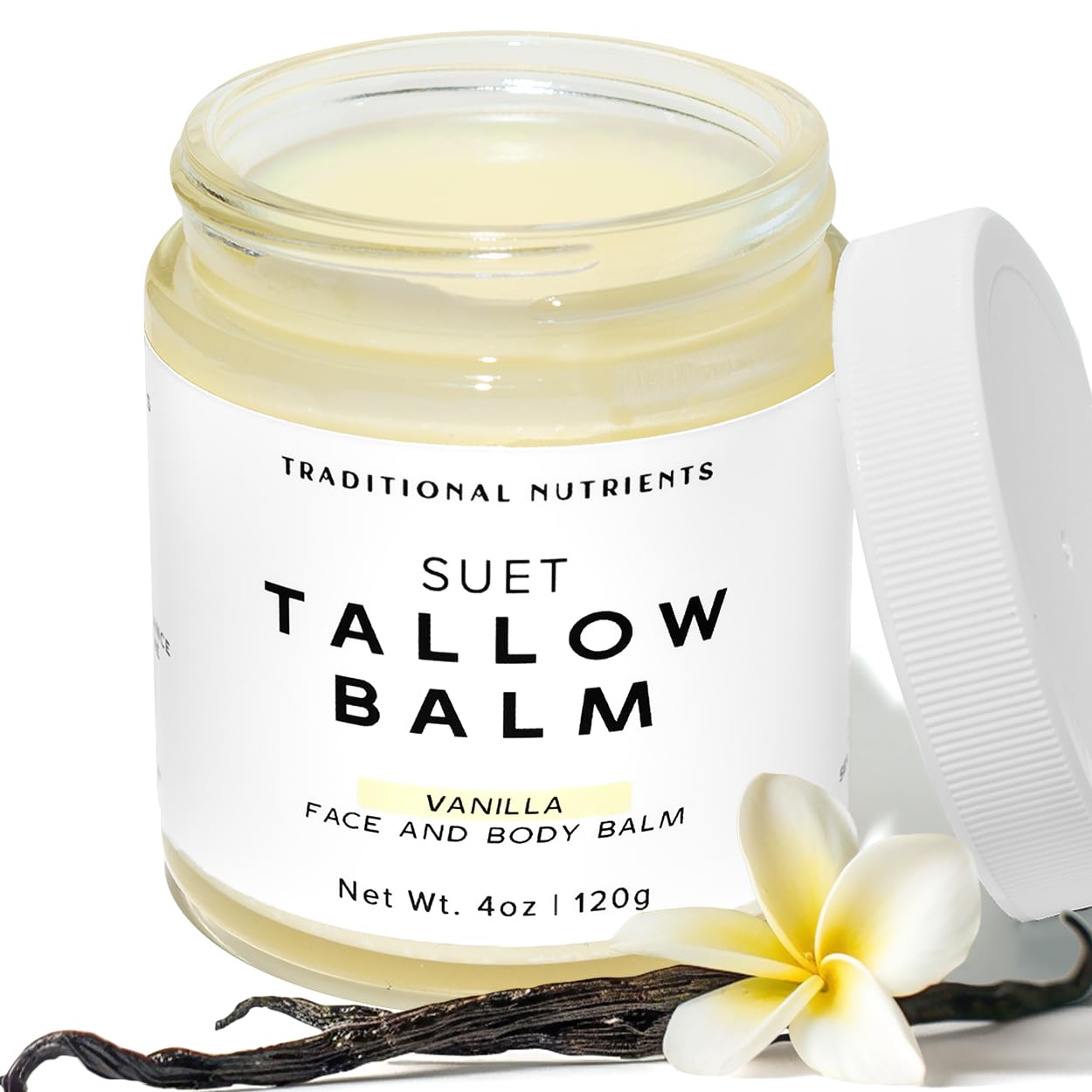 Grass-Fed Suet Beef Tallow & Raw Honey Skin Balm with Vanilla Essential Oil - Natural Face & Body Moisturizer (4 oz) - Perfect for Dry Skin, Eczema & DIY Skincare