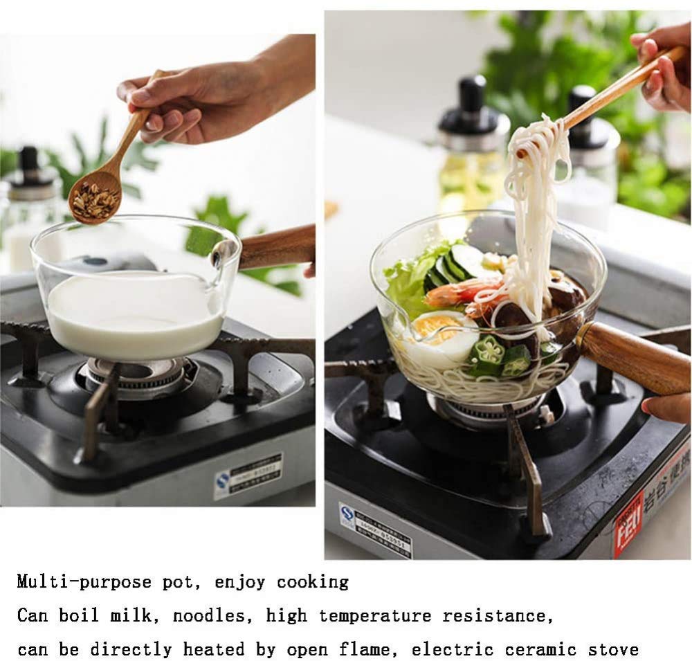 Qiuqiu 600ml Transparent Borosilicate Glass Milk Pan with Handle - Nonstick Saucepan for Instant Noodles, Home Kitchen & Restaurant Cooking - Perfect for Boiling Milk, Making Sauces, and Preparing Quick Meals