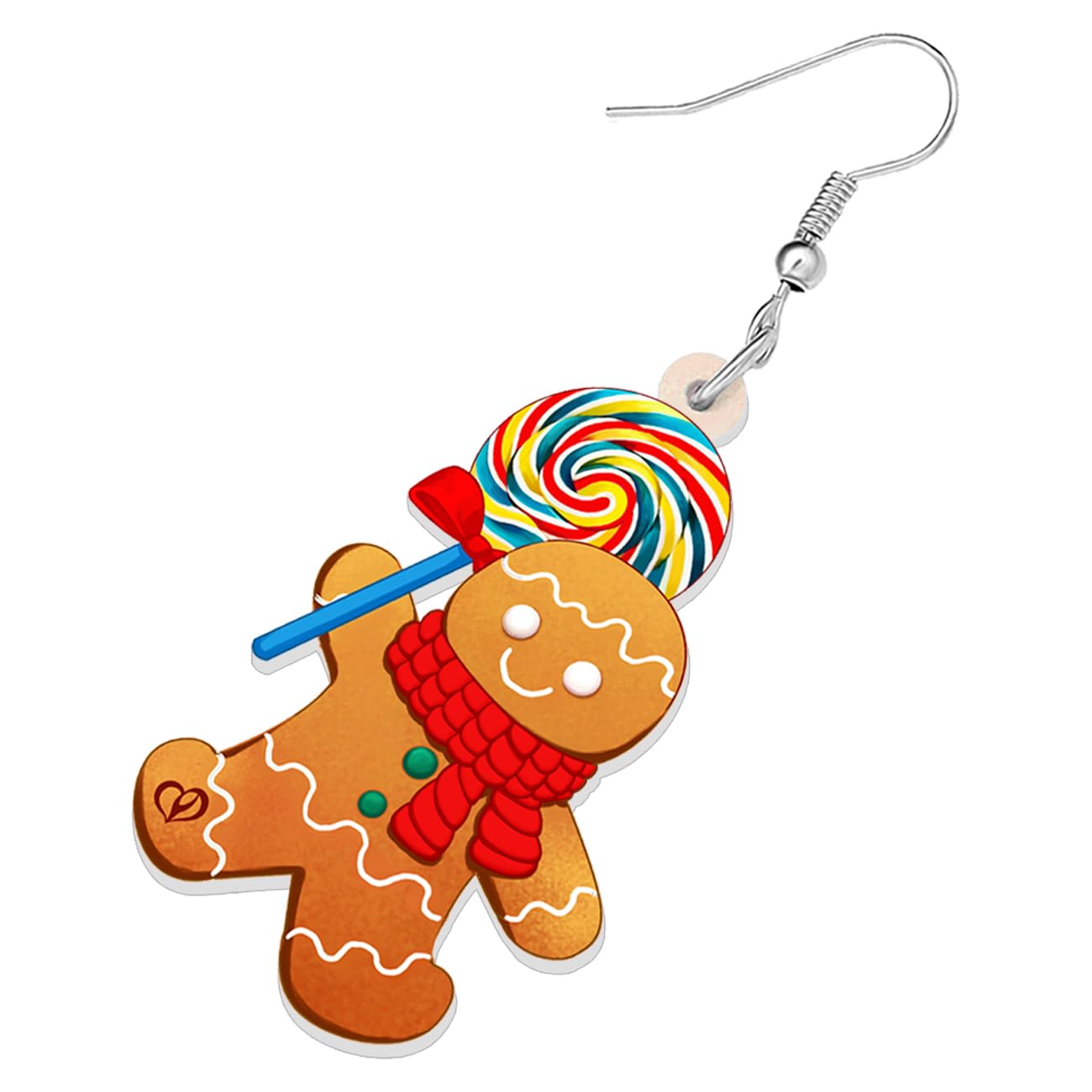 Stylish Christmas Gingerbread Man Earrings - Acrylic Dangle Jewelry with Hat, Scarf & Lollipop Charms for Women | Perfect Holiday Gift & Party Accessory