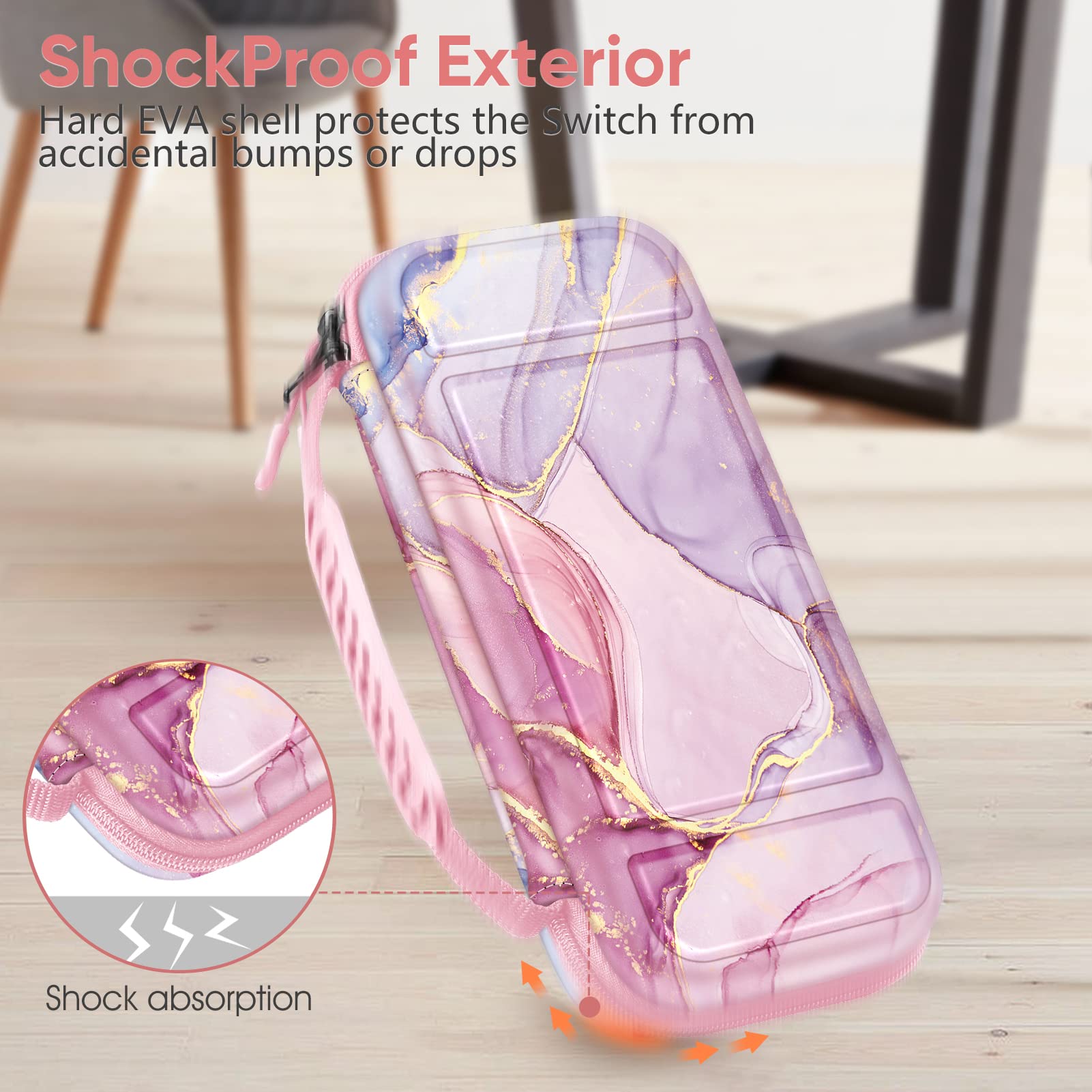 Fintie Shockproof Hard Shell Carrying Case for Nintendo Switch Lite 2019 - Protective Travel Bag with 15 Game Card & 2 Micro SD Card Slots - Perfect for Switch Lite Console & Accessories (Dreamy Marble) | Ideal for Travel, Gaming On-The-Go & Console Protection