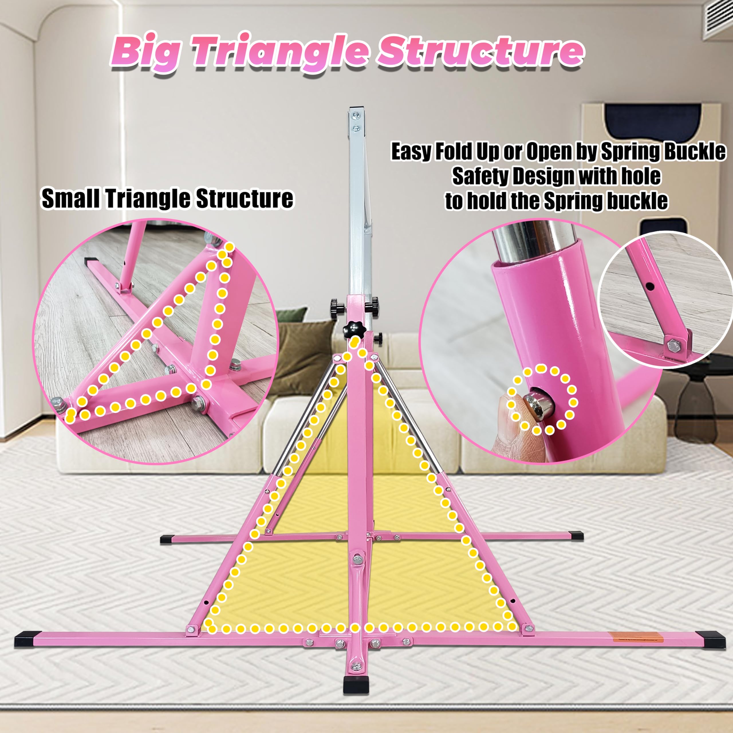 Foldable Gymnastics Bar for Kids Ages 3-15 | 5FT Adjustable Horizontal Training Bar with Triangle Stable Structure | Home Gym Equipment for Indoor Gymnastics Practice, Strength Training & Playtime