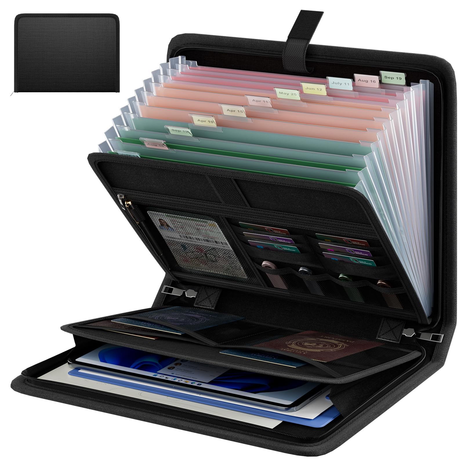 Fireproof Accordion File Organizer with 13 Pockets - Waterproof Zipper & Labels, Portable Expanding Document Folder for Important Papers - Perfect for Home Office, School, Travel & Legal Document Storage