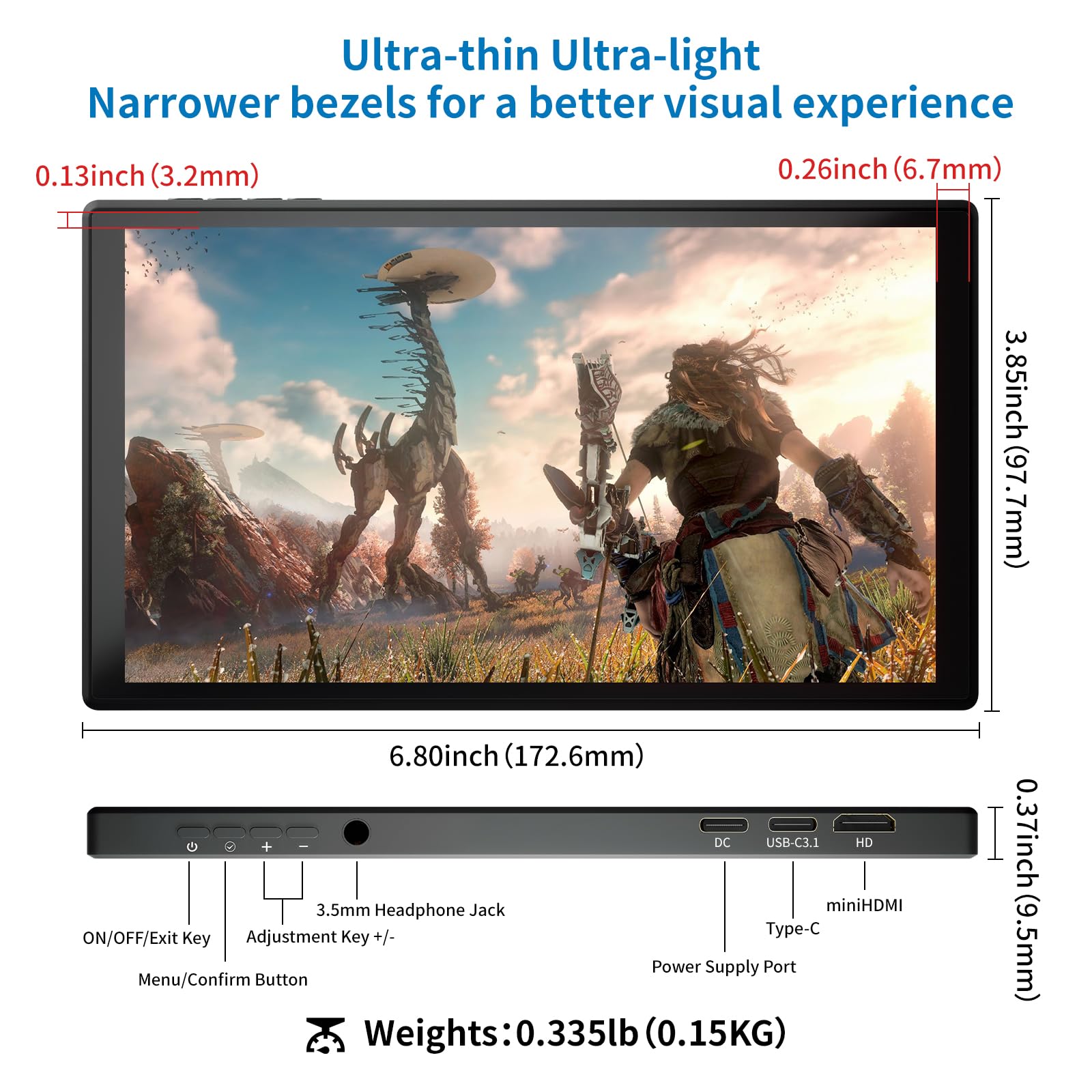 PeakDo 7 Inch Portable Touchscreen Monitor - 1080P Full HD 60Hz IPS Display, Ultra Thin & Lightweight USB-C/HDMI Second Screen for Gaming, Work, PS5, Xbox, Switch, Laptop & PC | Perfect for Travel, Office & Home Entertainment