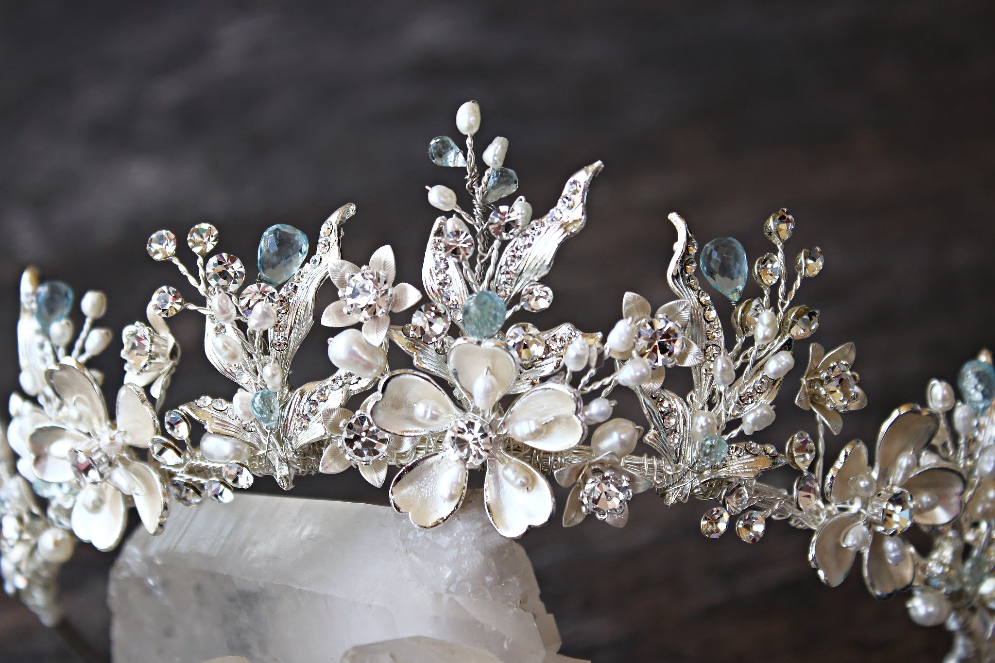 GENEVIEVE Elegant Tiara with Genuine Ruby & Emerald Briolettes – Perfect for Weddings, Proms & Royal-Themed Parties
