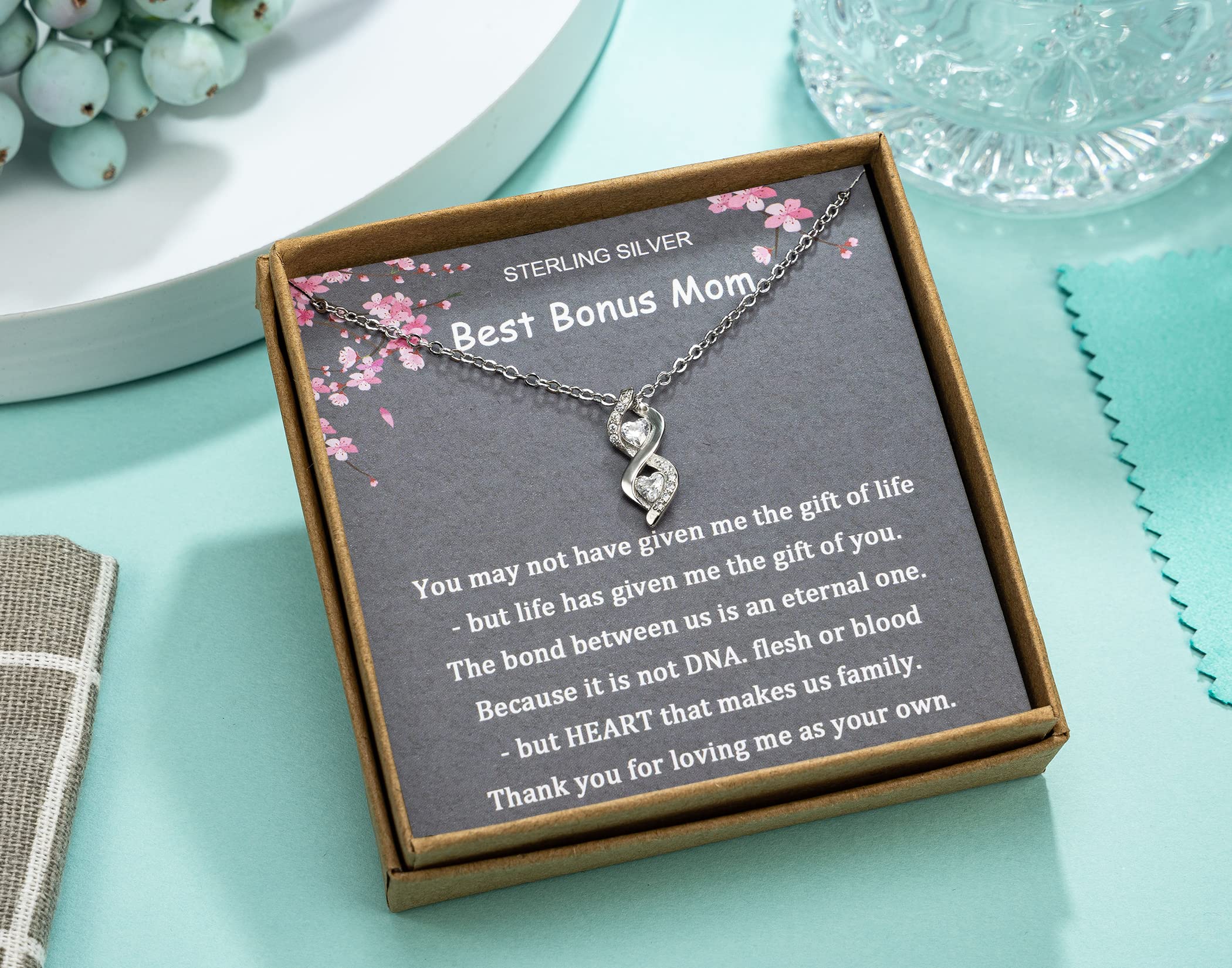 Sterling Silver Necklace for Bonus Mom, Stepmom & Mother-in-Law - Thoughtful Adoption & Family Gifts | Perfect for Mother's Day, Birthdays & Special Occasions
