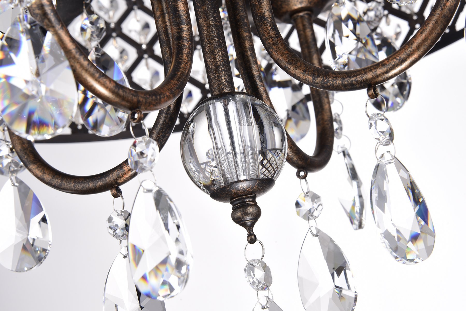 Edvivi Marya 4-Light Crystal Drum Chandelier - Antique Copper Finish Adjustable Ceiling Light with Round Crystal Shade for Living Room, Bedroom, Kitchen | Elegant Lighting Fixture for Dining Room, Entryway & Home Decor