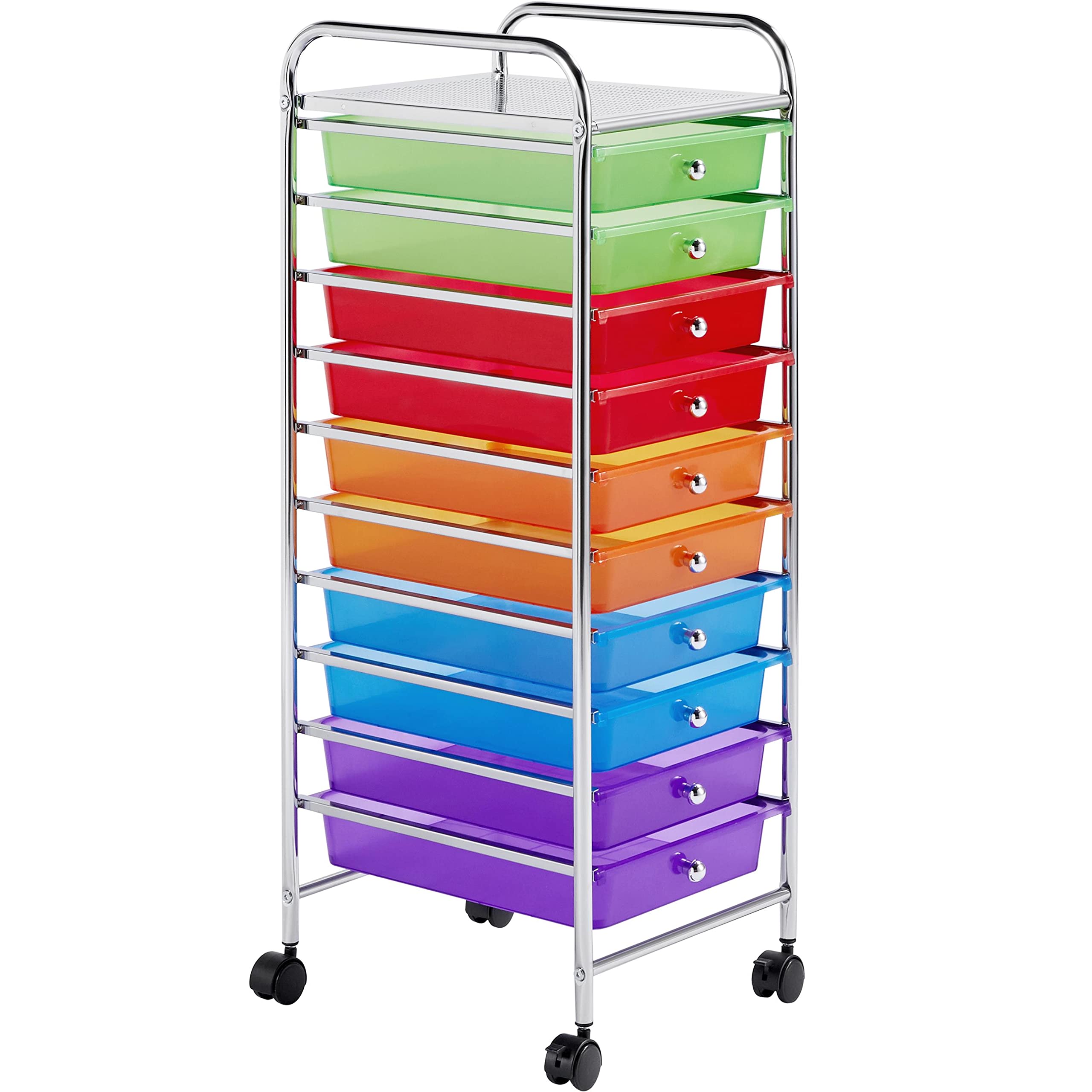 Yaheetech 10-Drawer Rolling Storage Cart - Plastic Mobile Organizer with Wheels for Home, Office, School & Workshop - Multicolor Utility Cart for Supplies, Crafts & Tools Organization