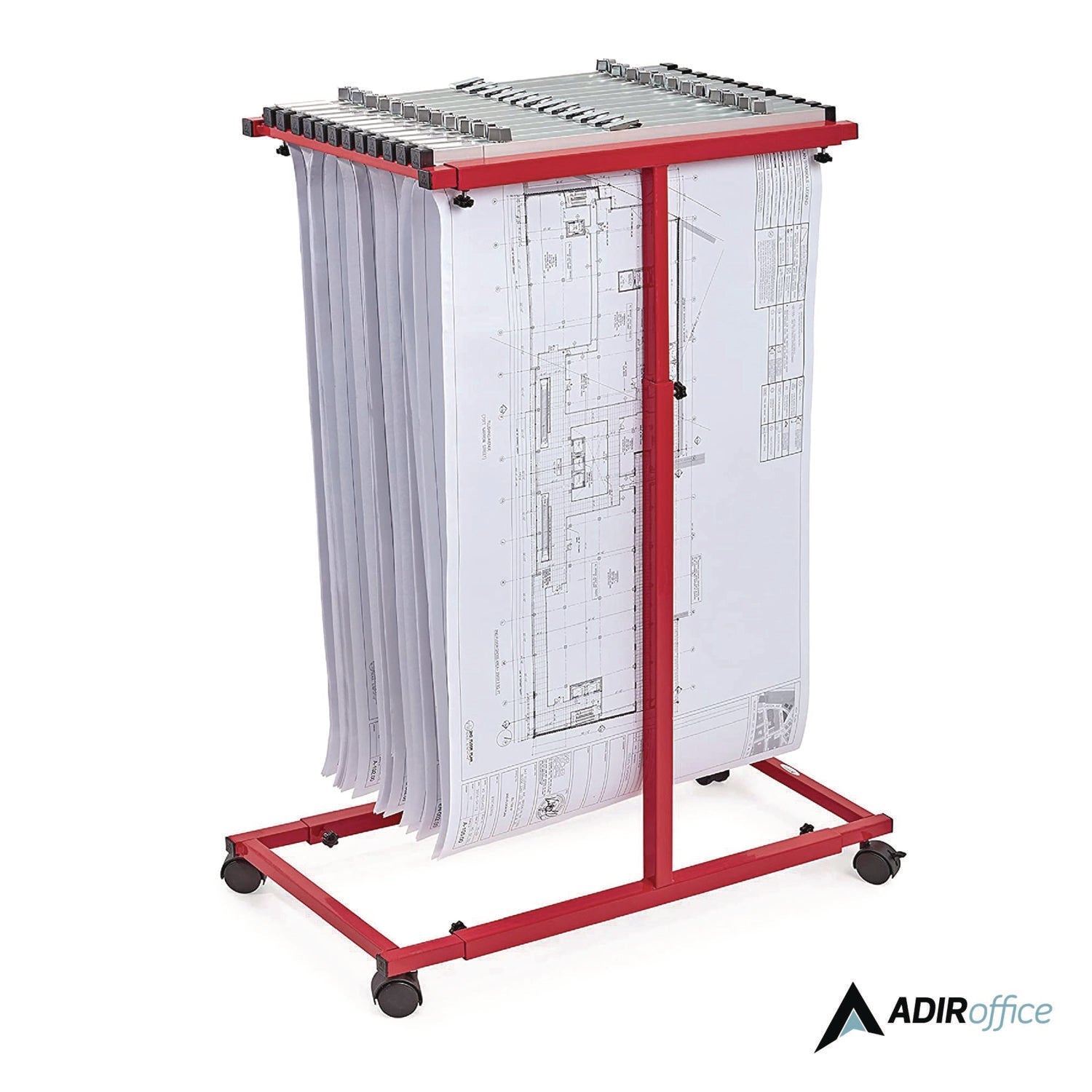 AdirOffice Blueprint Storage Cabinet - Steel Vertical Plan Holder for Large Documents 15x27 to 47.25x57 Inches - Red (Perfect for Architects, Engineers & Construction Sites)