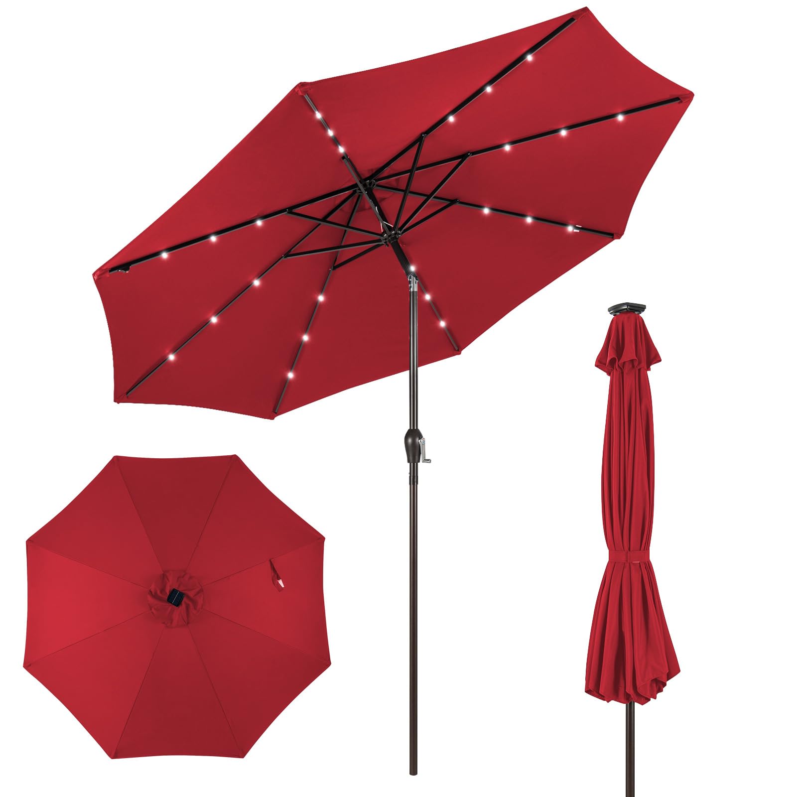 Giantex 9ft/10ft Solar LED Patio Umbrella with Crank & Tilt System - Outdoor Market Umbrella for Backyard, Deck, Pool & Beach - Perfect for Dining, Lounging & Outdoor Entertaining
