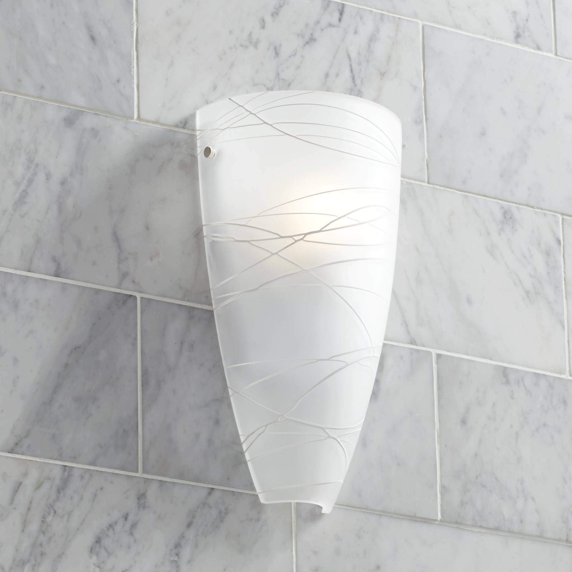 Possini Euro Design Isola Modern Wall Sconces - Set of 2 White Striped Glass Hardwired Light Fixtures (13.25