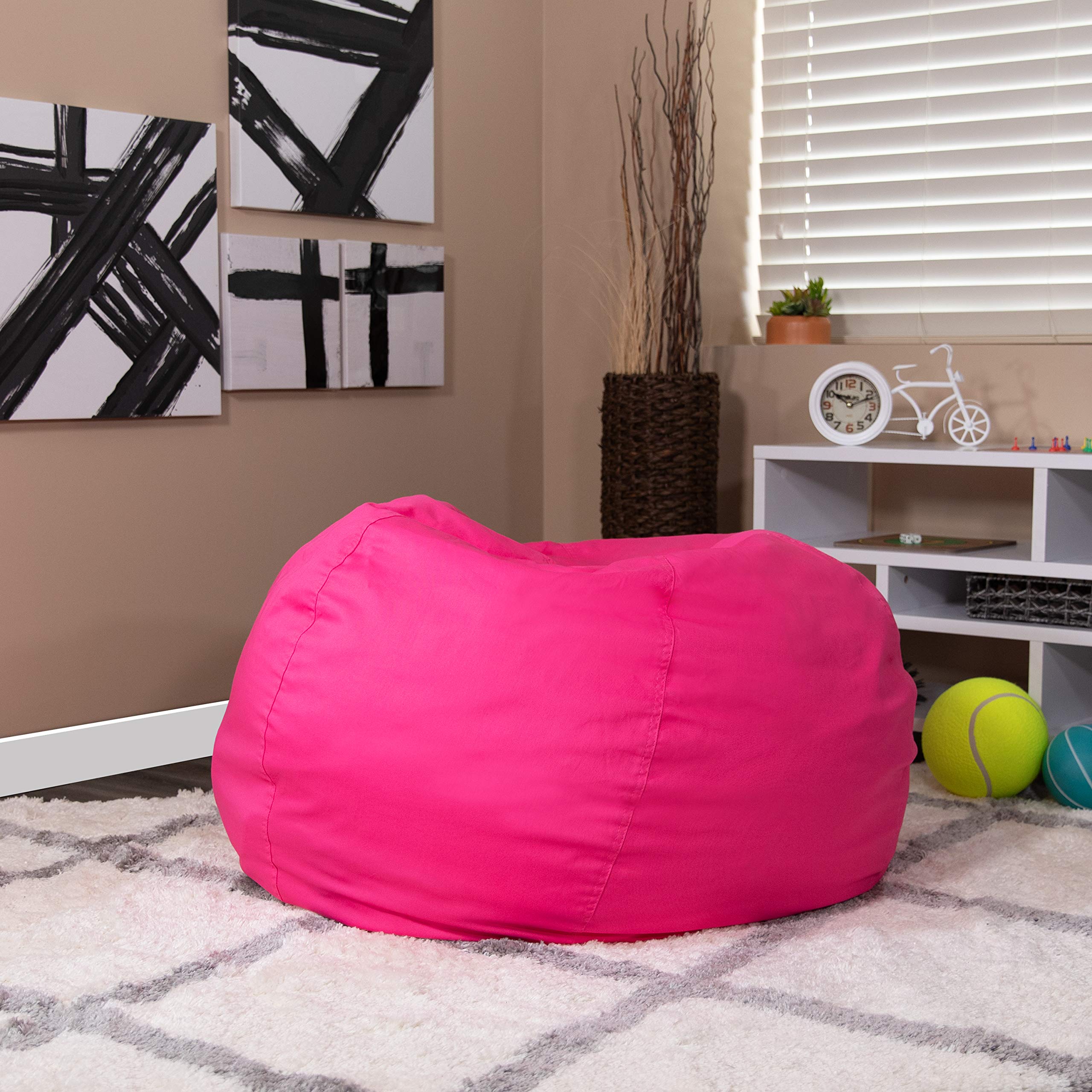 Extra Large Solid Hot Pink Bean Bag Chair for Kids & Adults - Perfect for Living Room, Bedroom, Dorm & Game Room Relaxation
