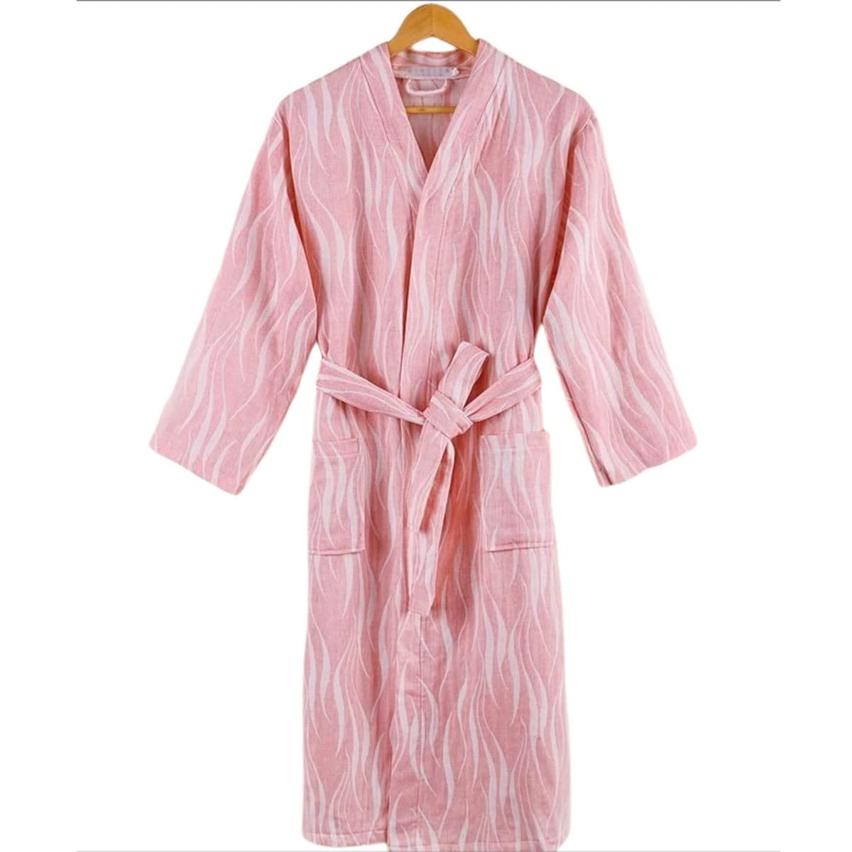 Soft Cotton Gauze Bathrobe for Men & Women - Lightweight, Absorbent Kimono Style Robe - Japanese Inspired Couples Bathrobe & Nightgown (Pink, Large) - Perfect for Spa, Beach & Relaxing at Home