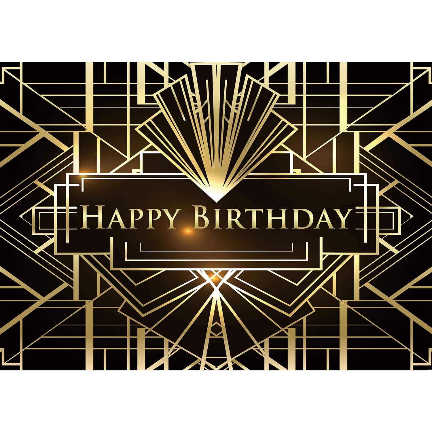 7x5ft Happy Birthday Backdrop - Black & Gold Gatsby Party Decorations, Birthday Banner for Roaring 20s Theme Party, Photo Booth Background, Anniversary & Special Event Decor