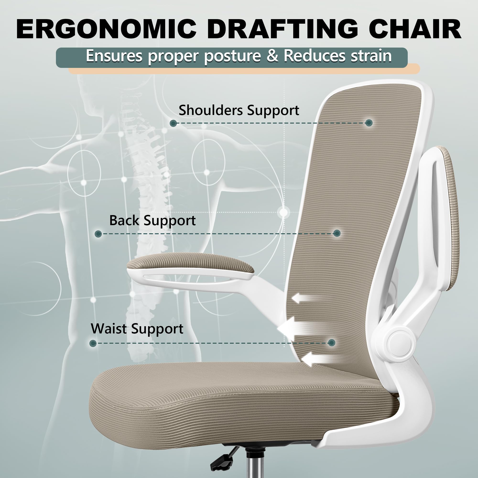 FelixKing Ergonomic Drafting Chair - Adjustable Height Office Chair with Breathable Mesh Back, Footrest, Lumbar Support & Flip-up Armrests | High Back Executive Computer Chair for Home Office, Studio & Architects - Perfect for Long Work Sessions & Creative Workspaces