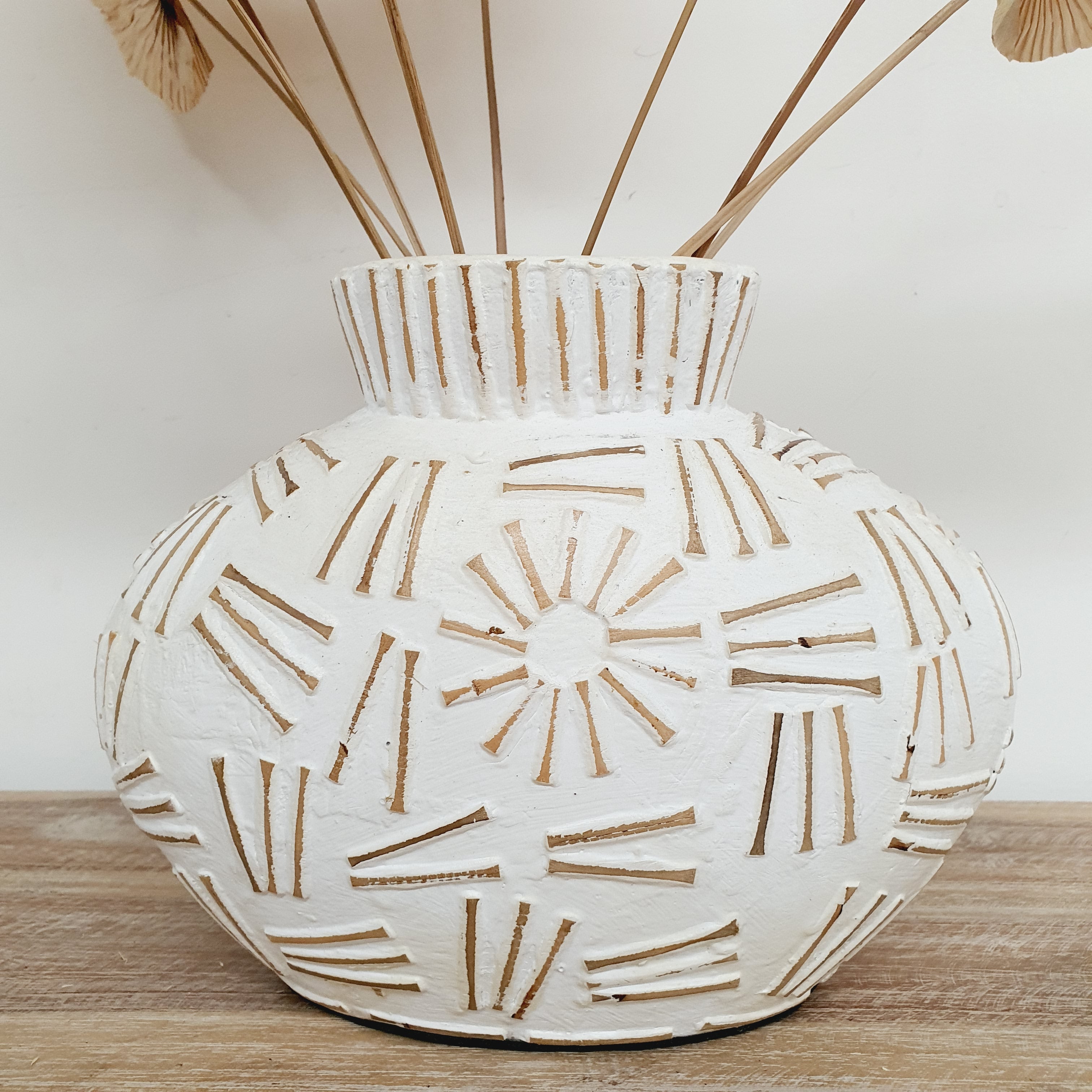 White Decorative Oval Terracotta Vase - Handmade Ceramic Flower Pot for Home Decor, Wedding Centerpieces & Boho Style Interior Design