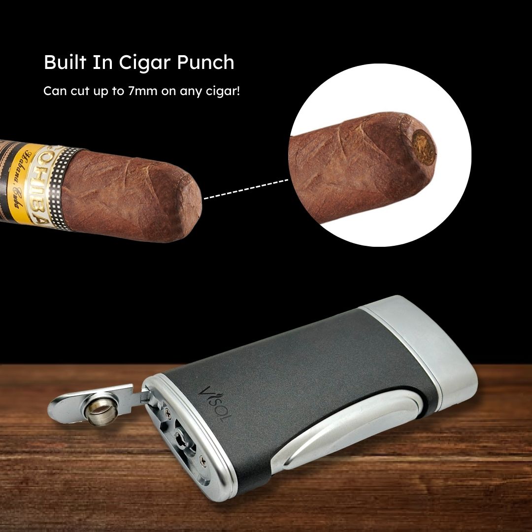 Visol DuoMatt Gray Double Flame Cigar Lighter - Windproof Jet Torch Lighter for Cigars, Cigarettes & Outdoor Use - Perfect for Smoking, Camping & BBQ Accessories