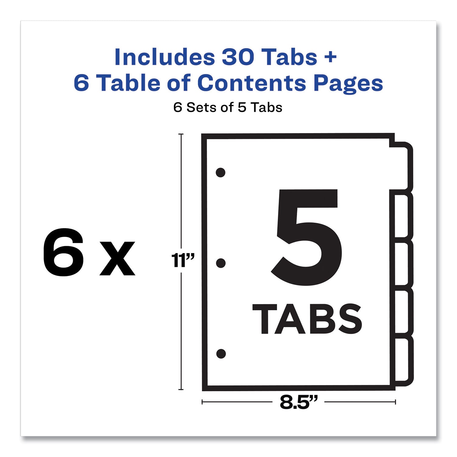 Avery® Customizable Table of Contents Dividers - 5 Tab Index, 1-5, 11 x 8.5 Inches, Black & White, 6 Sets - Perfect for Office Organization, Binders & Document Filing